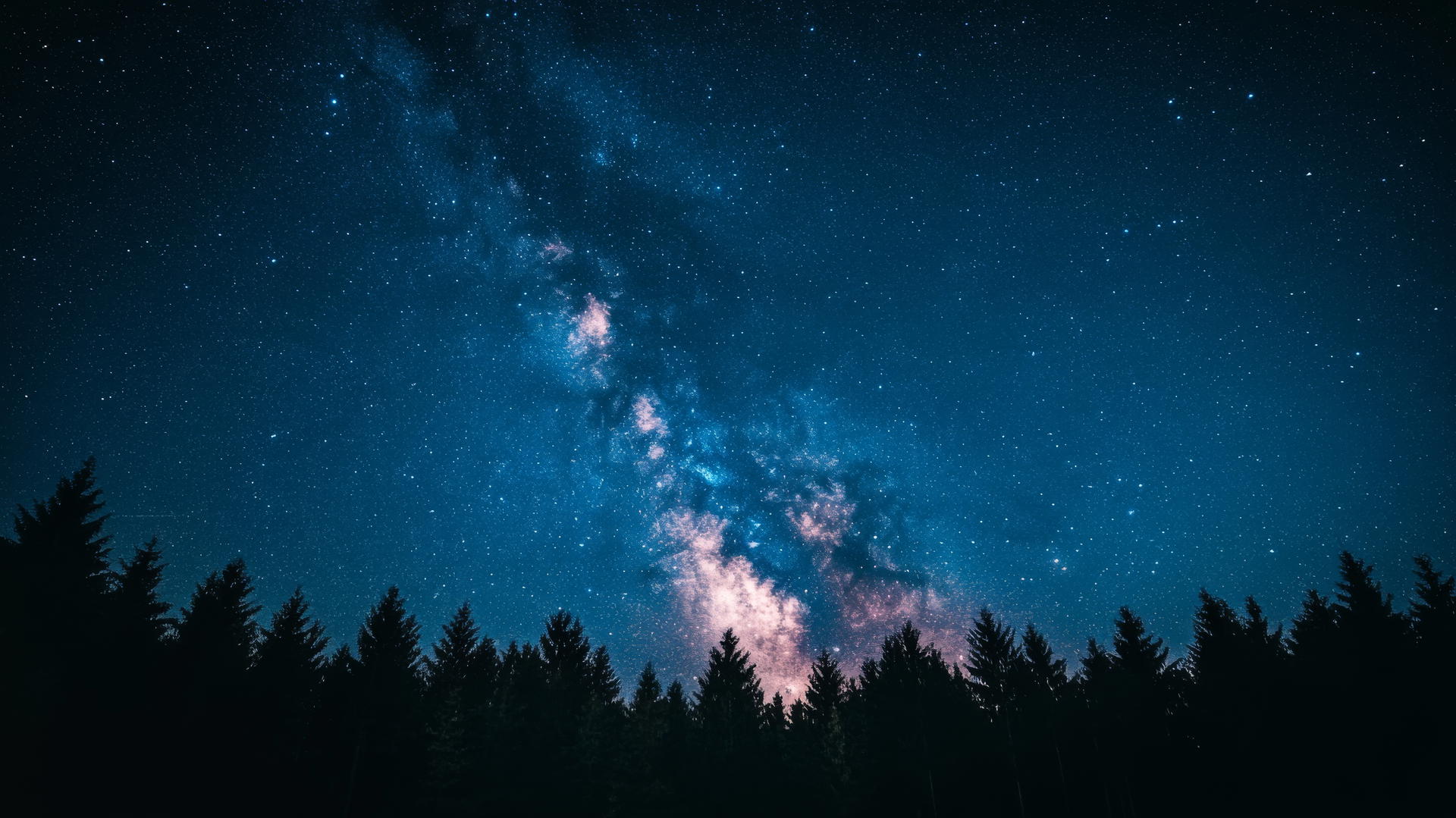 beautiful nature wallpaper 4k with Milky Way over a quiet forest at night.