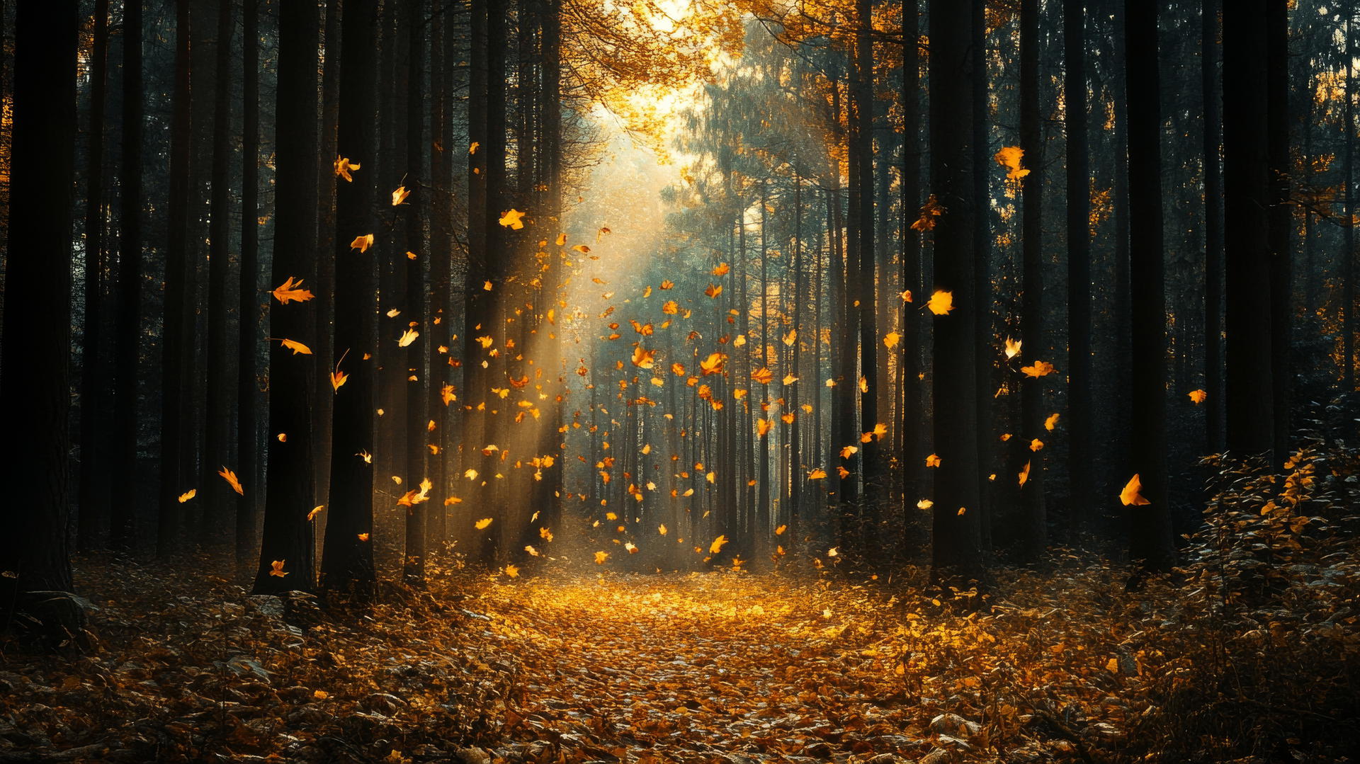 beautiful nature wallpaper 4k of autumn forest with golden leaves and sunlight