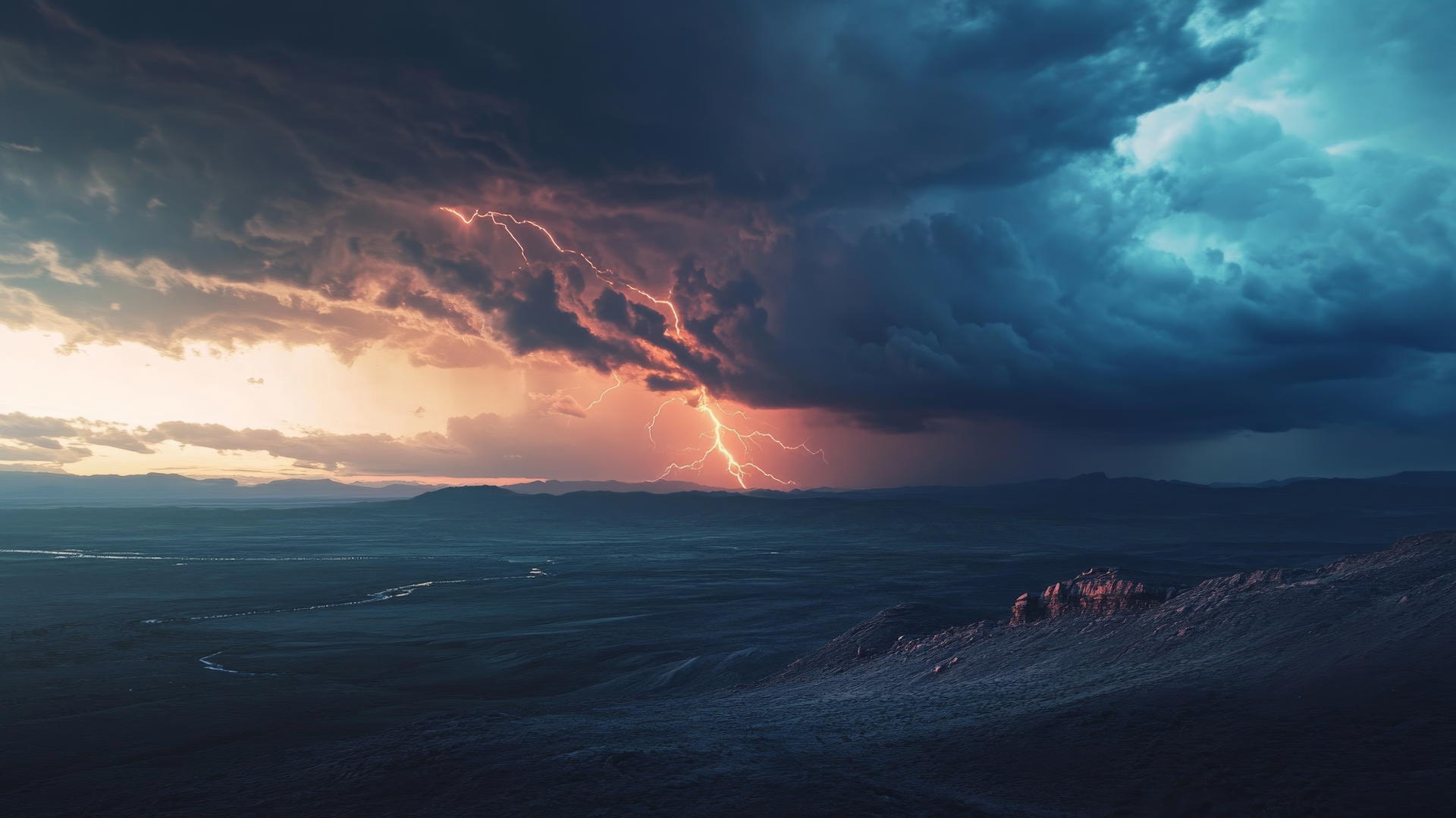 beautiful nature wallpaper 4k of lightning and thunderstorm over a desert