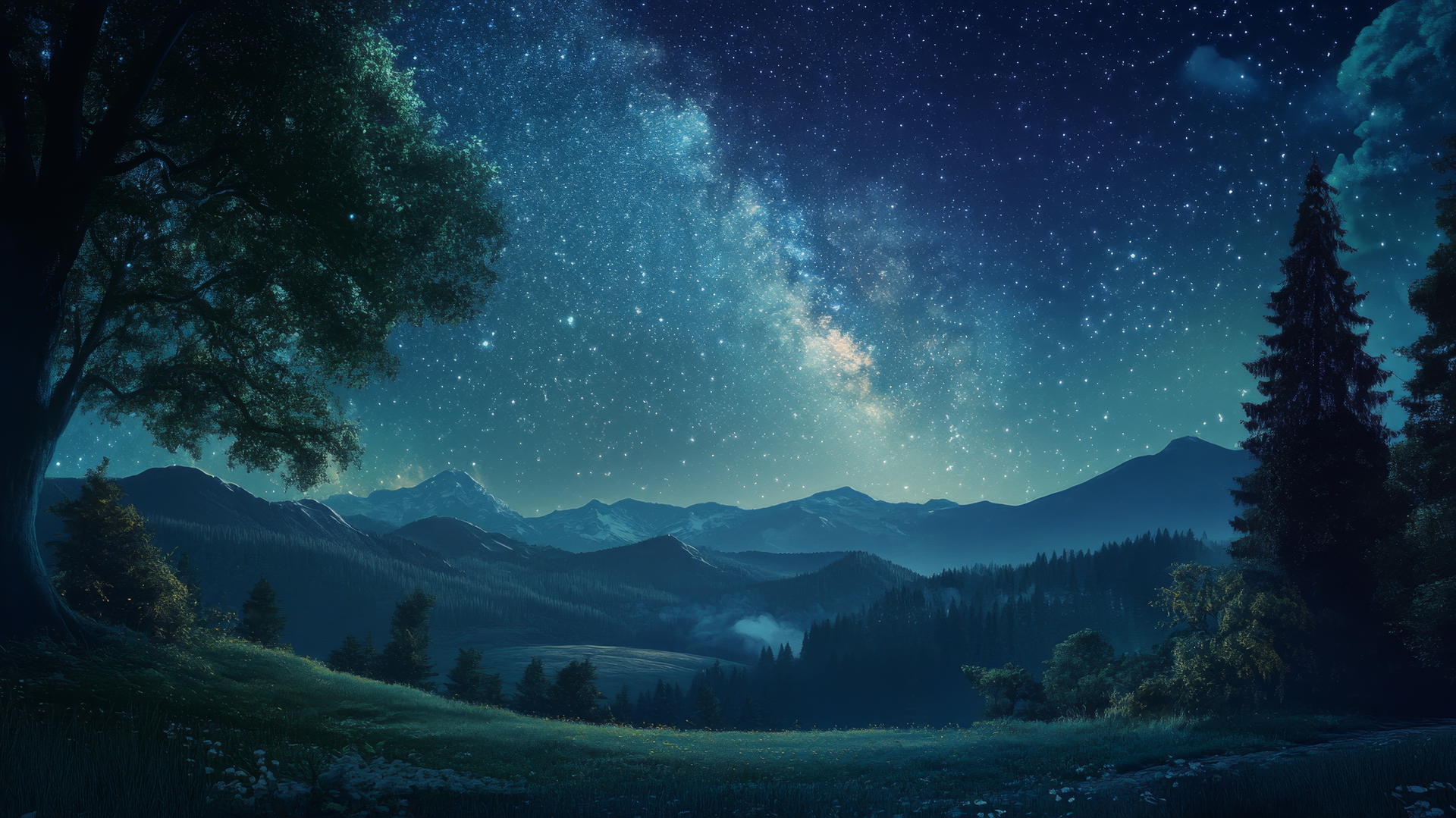 beautiful nature wallpaper 4k with a starry night sky over a quiet forest