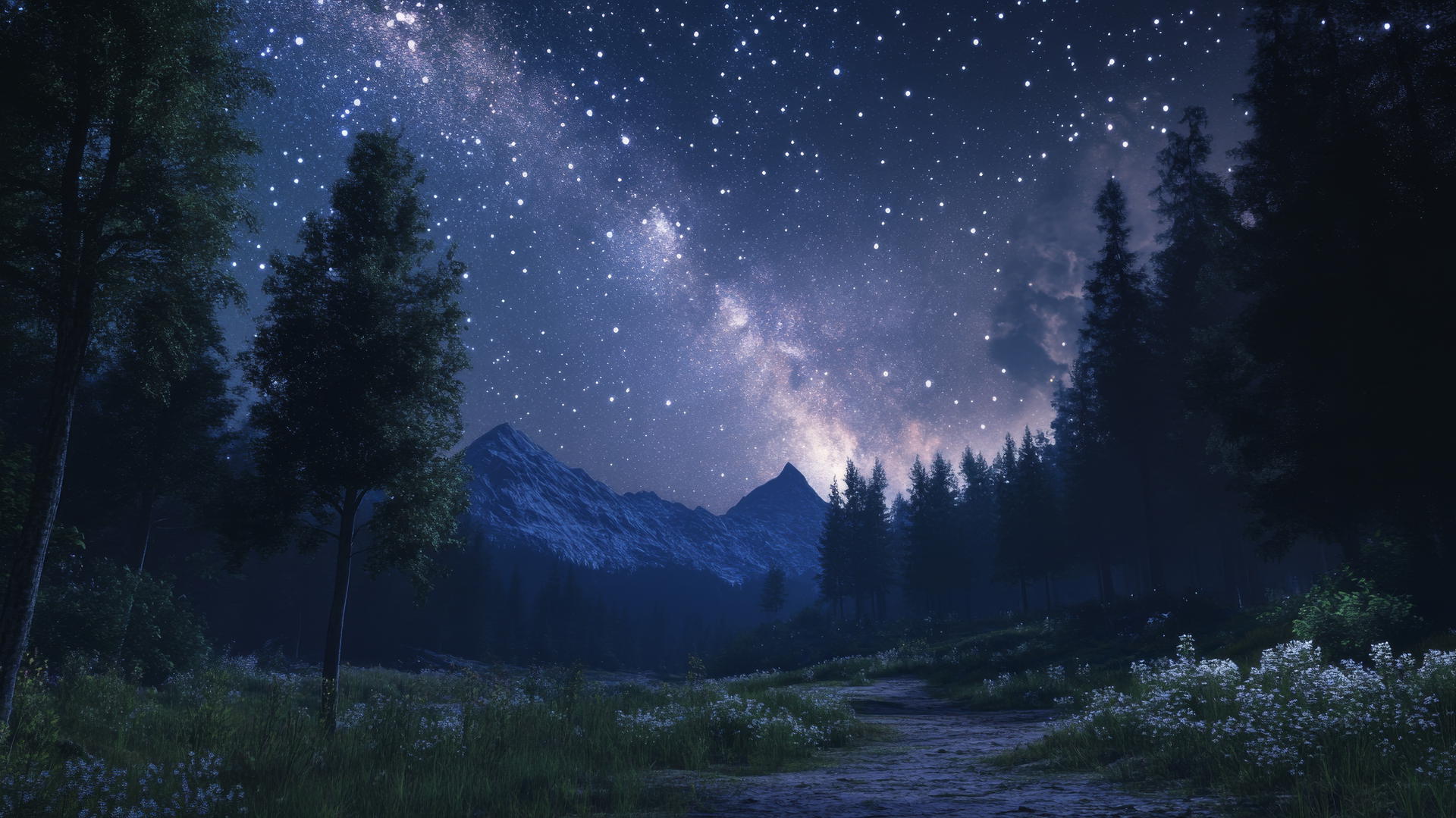 beautiful nature wallpaper 4k night sky with stars over a forest and Milky Way