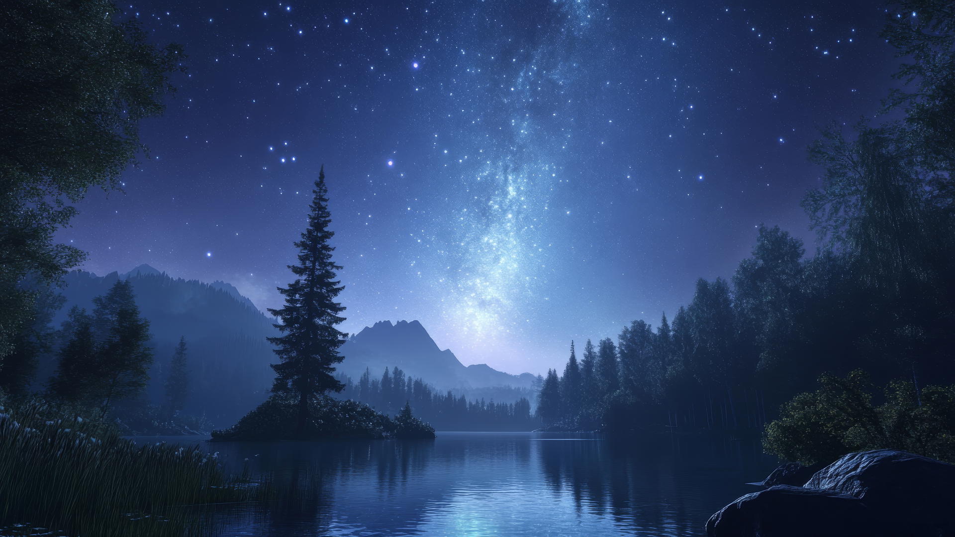 Beautiful nature wallpaper 4K of a starry night sky over a tranquil forest