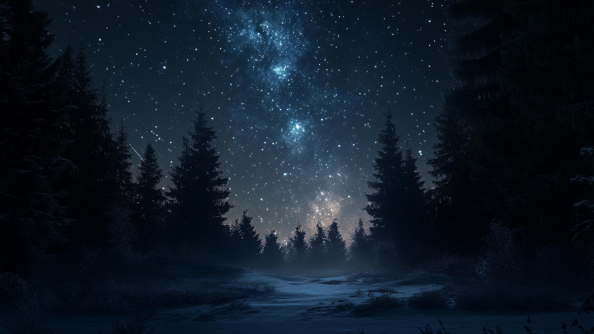 beautiful nature wallpaper 4k with stars and Milky Way over a tranquil forest night