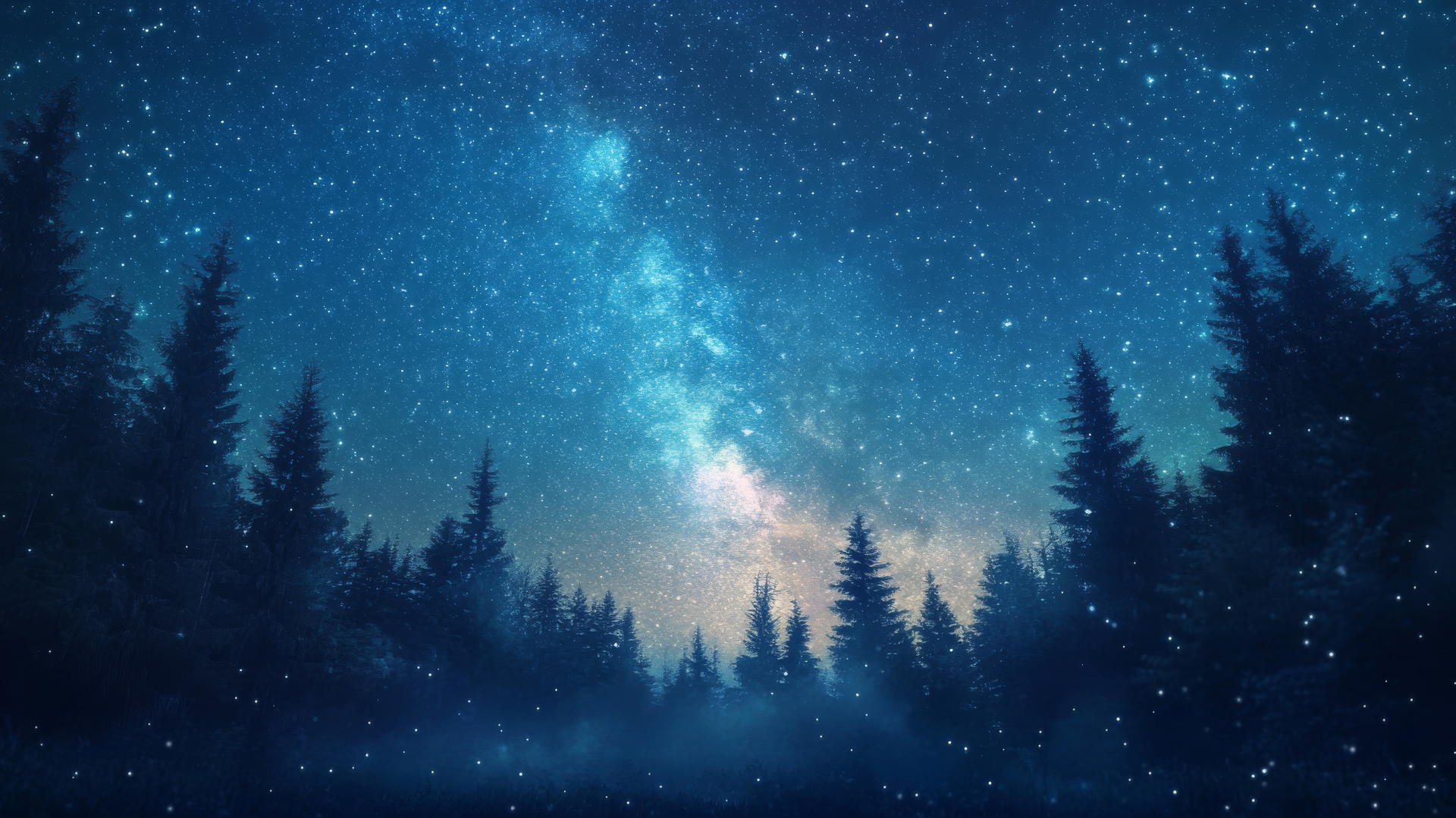 Beautiful nature wallpaper 4K of starry night sky over a forest with Milky Way