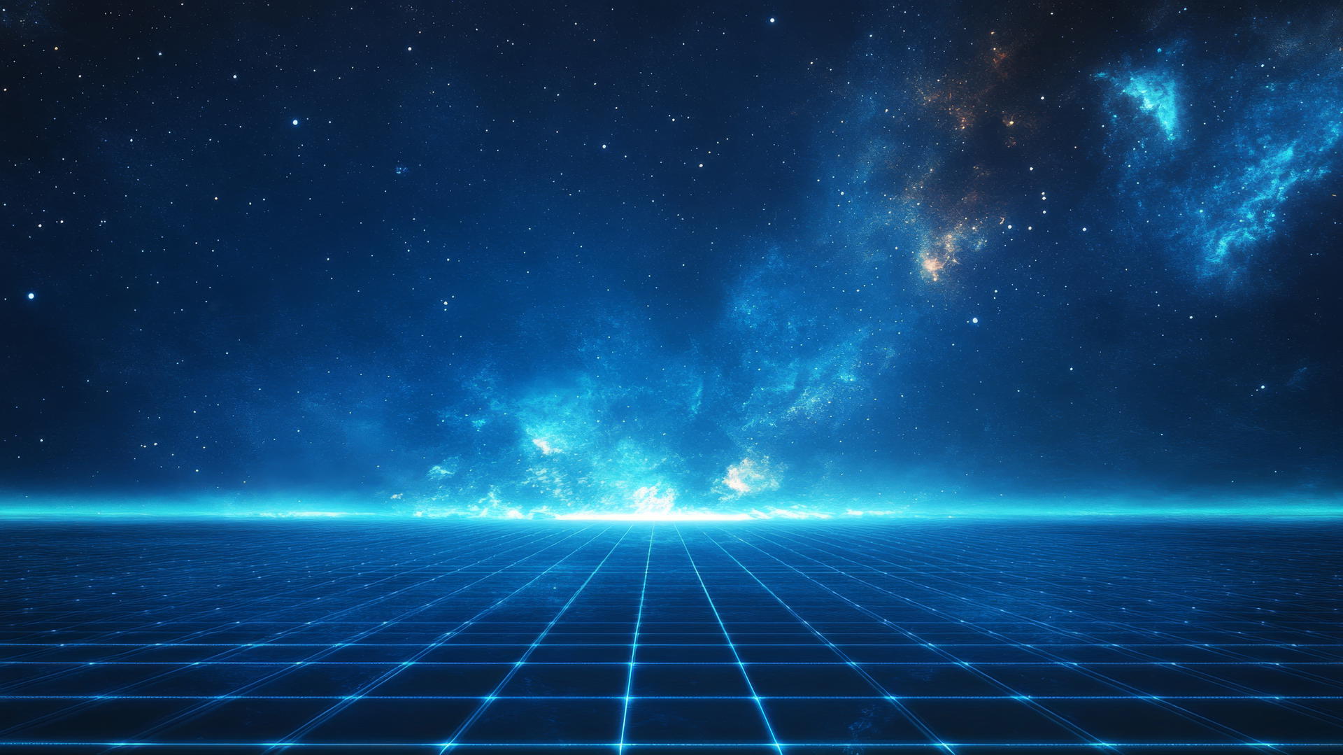 blue aesthetic wallpaper with retro wave art, blue grid, and digital stars