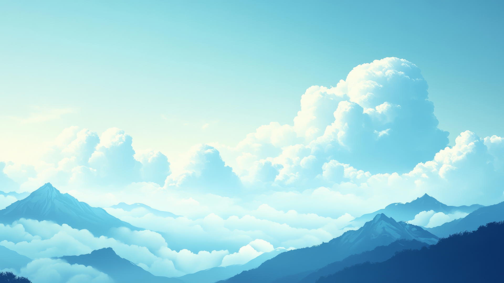 blue aesthetic wallpaper with fluffy blue clouds and mountain range