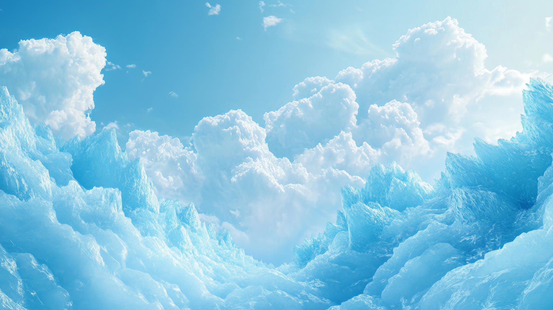light blue wallpaper of an icy glacier landscape with light blue ice formations