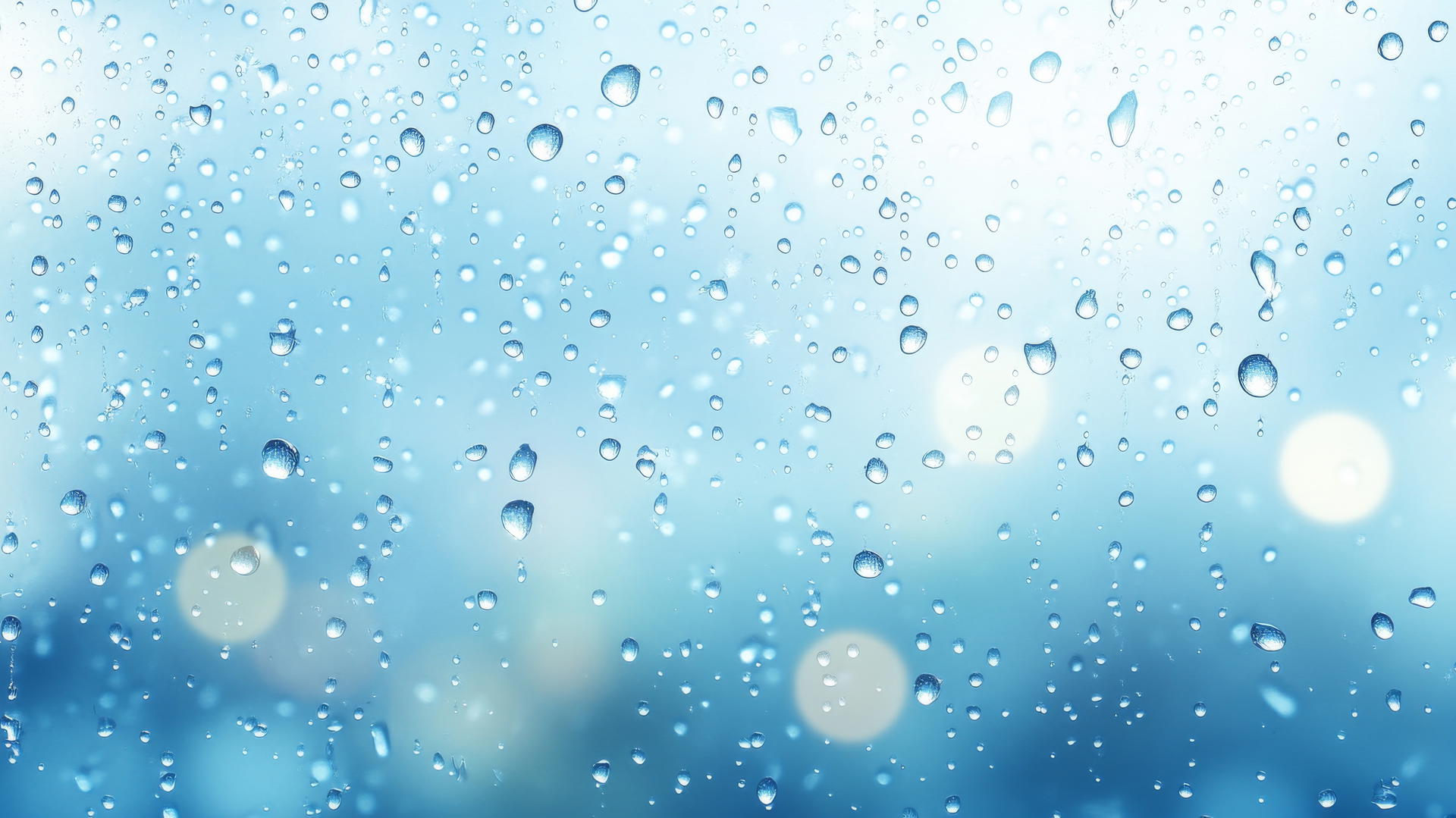 Light blue wallpaper with gentle rain droplets on a window pane
