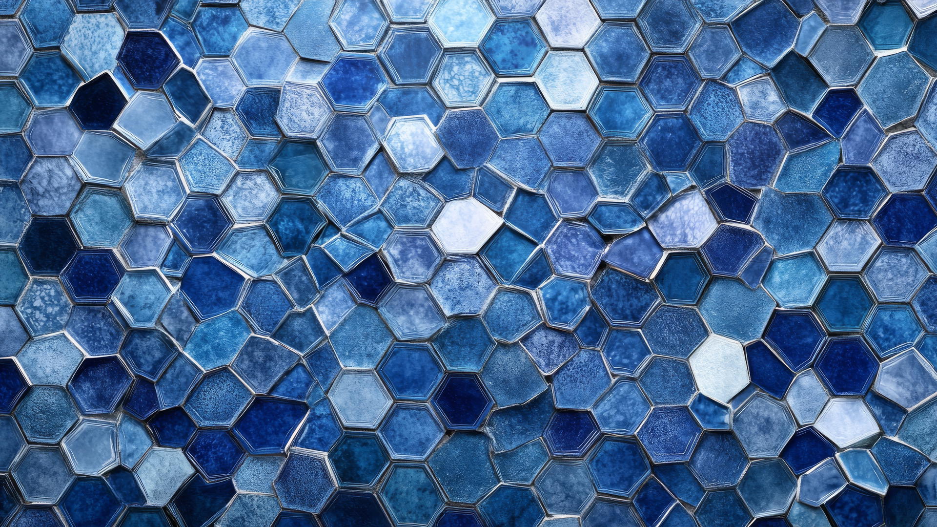 blue wallpaper aesthetic with glossy mosaic tiles and intricate geometric patterns