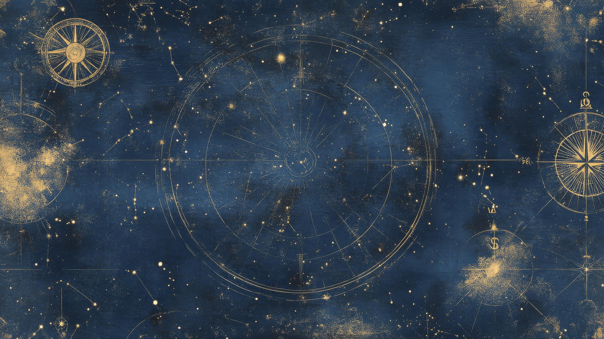 vintage star map in navy blue wallpaper with constellations and celestial symbols