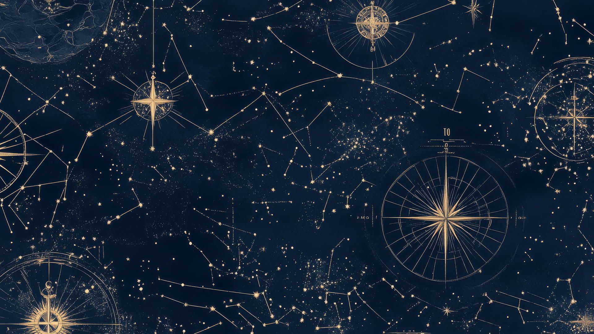 Navy blue wallpaper with vintage star map and constellations
