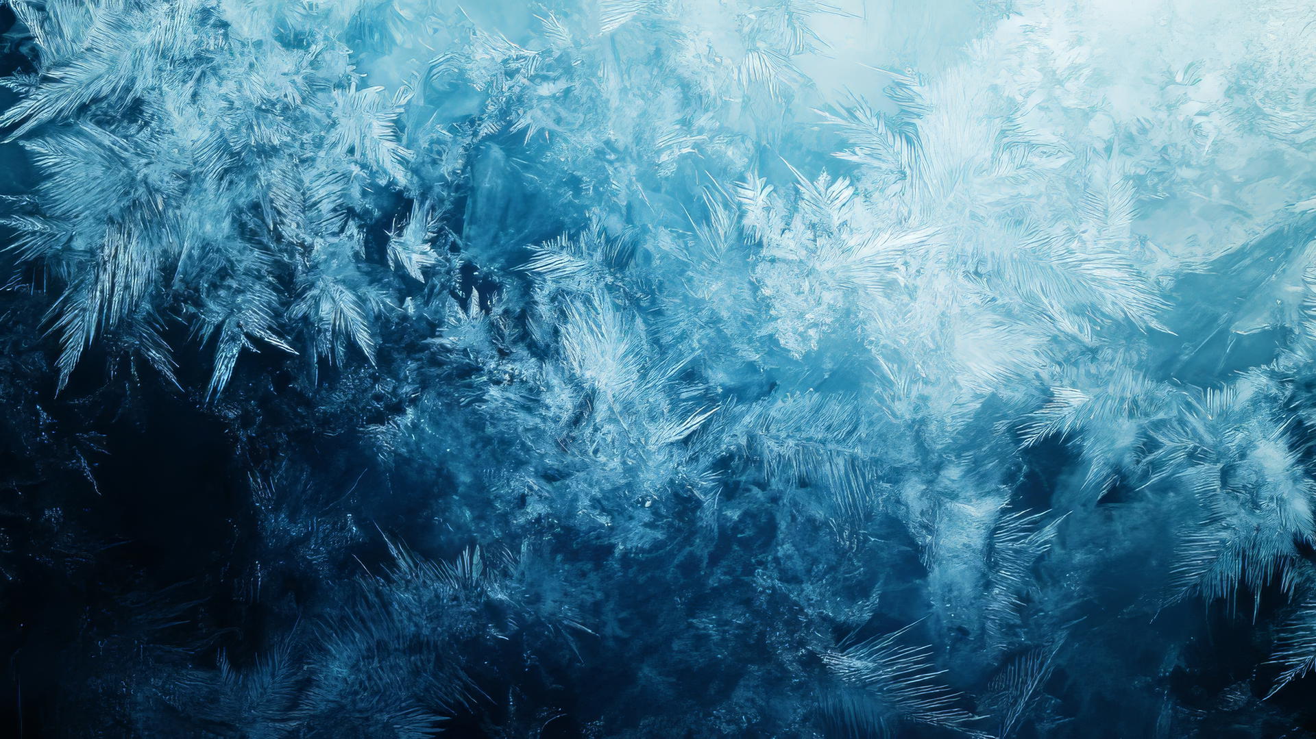 wallpaper blue with frosty window pane and intricate ice crystals