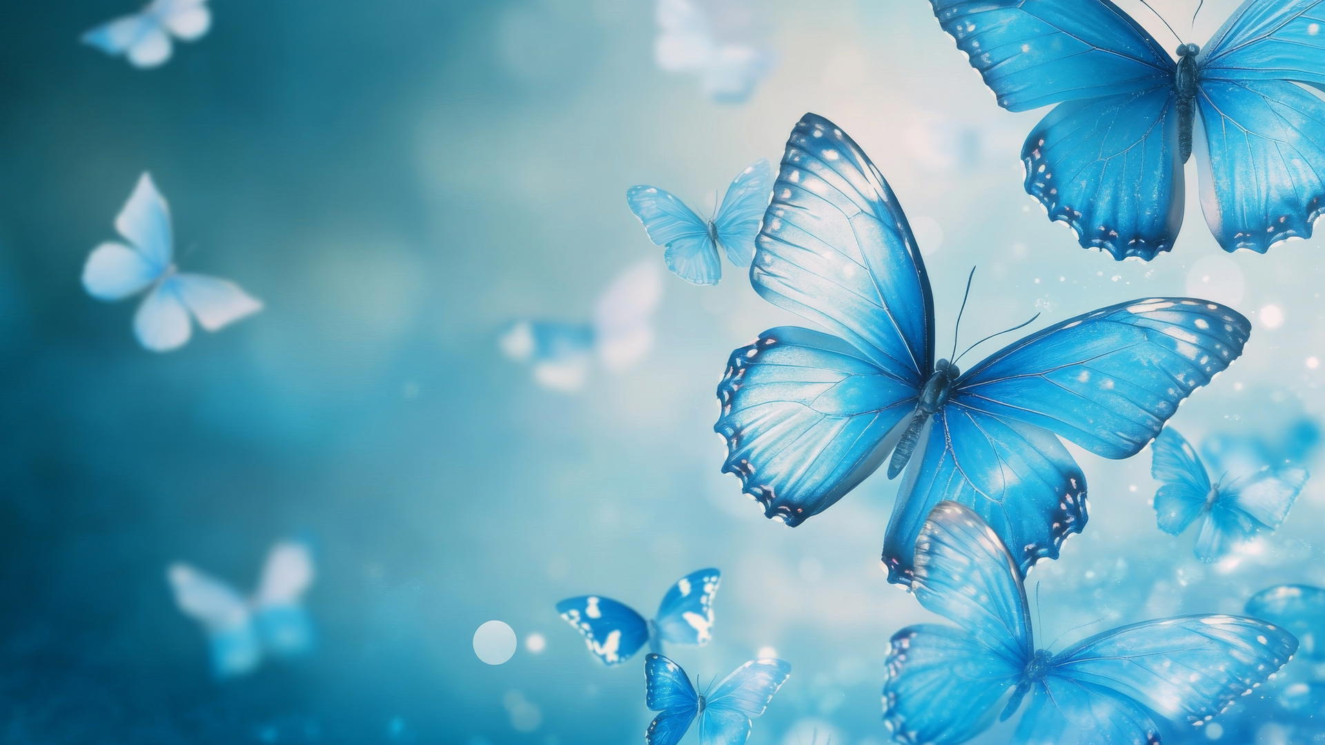baby blue wallpaper with enchanted blue butterflies and glowing effects