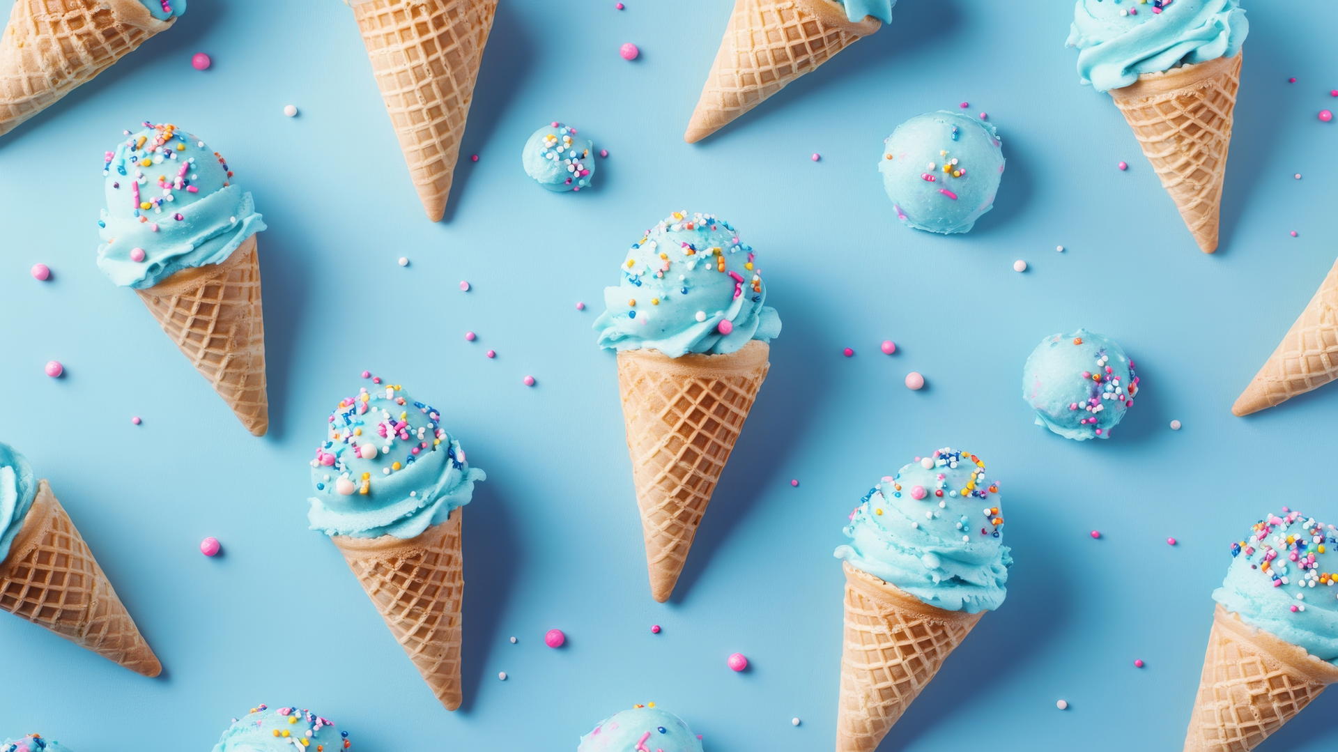 blue wallpaper for kids with dreamy ice cream cones and sprinkles
