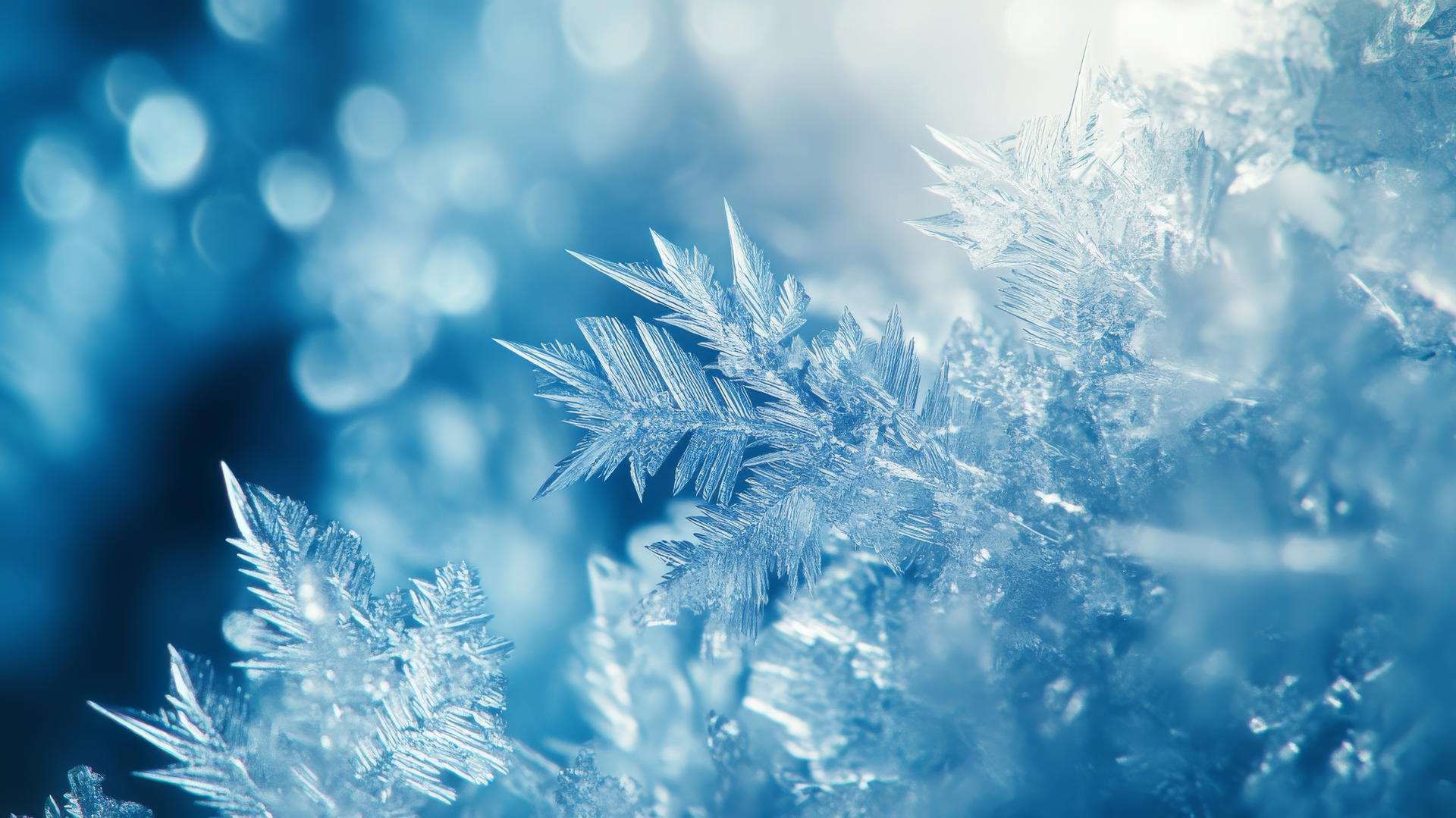 blue background wallpaper with intricate ice crystals on glass