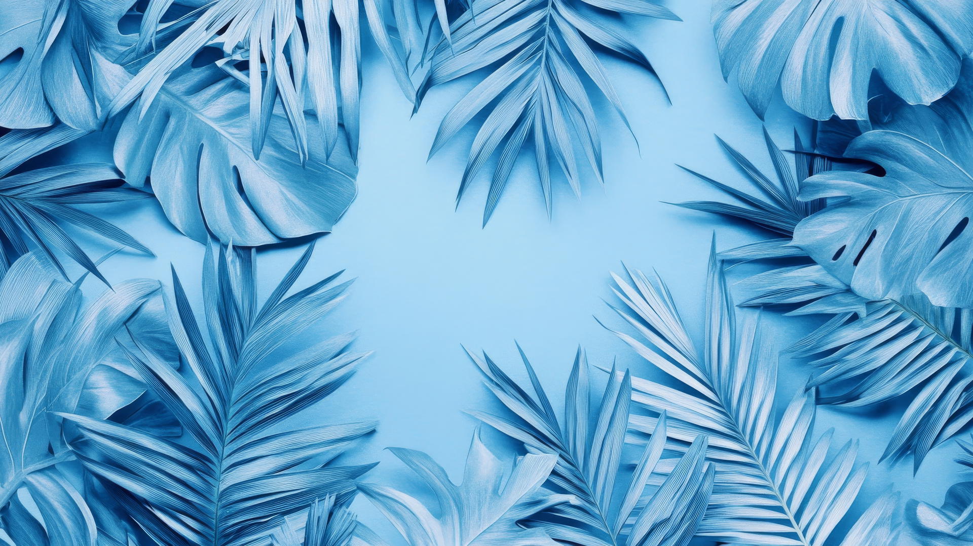 blue background wallpaper with tropical blue palm leaves