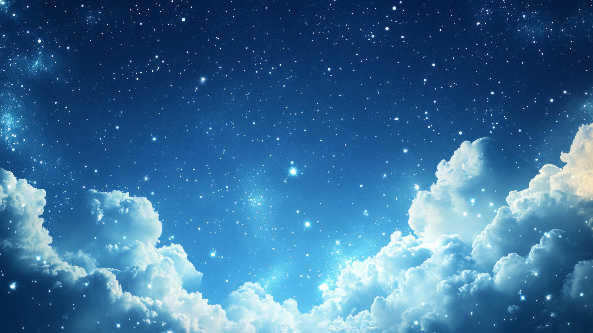 night sky scene with clouds and stars on blue and white wallpaper