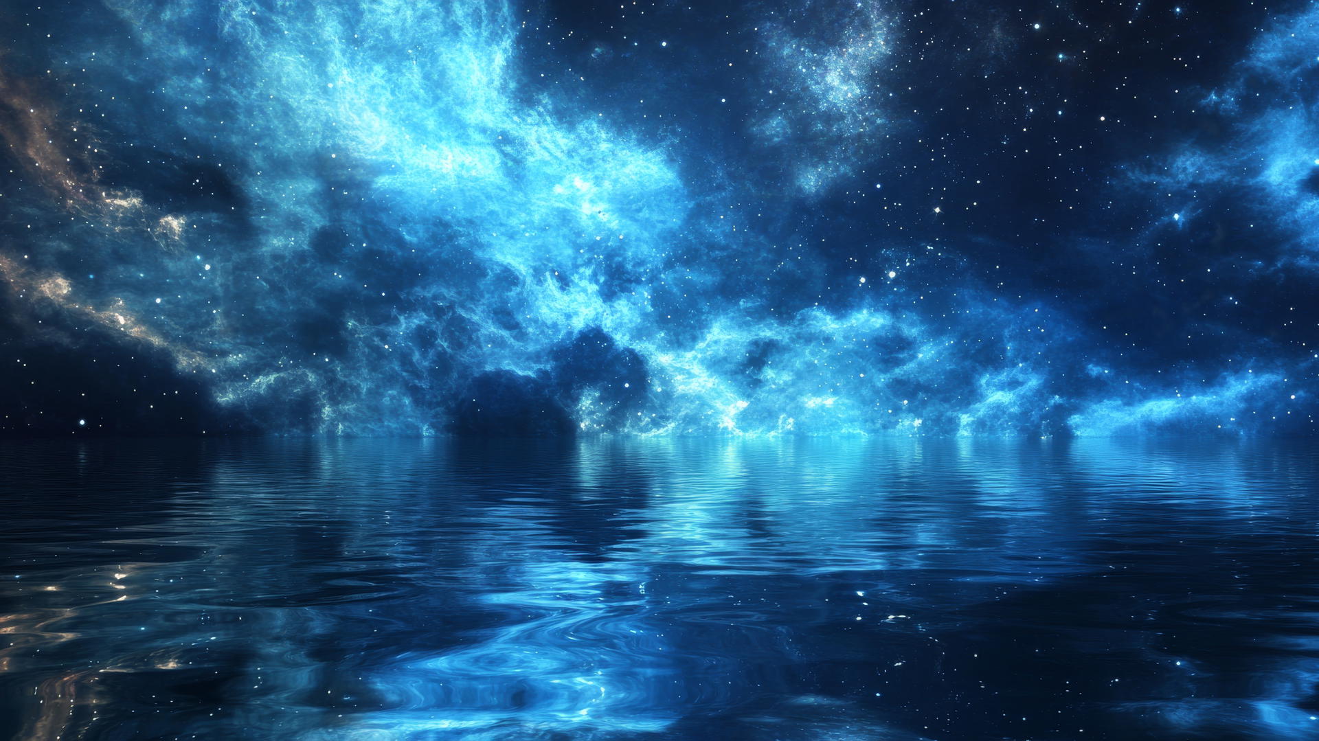 Dark blue aesthetic wallpaper with galaxy reflection on water