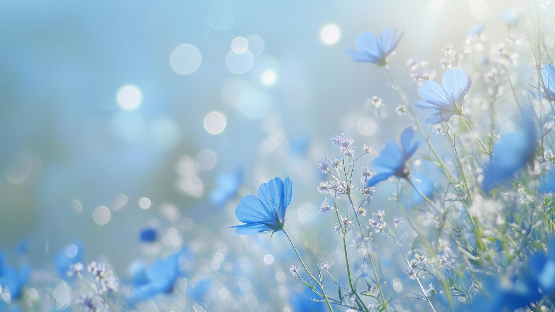 blue floral wallpaper with ethereal blue wildflowers swaying in a soft breeze