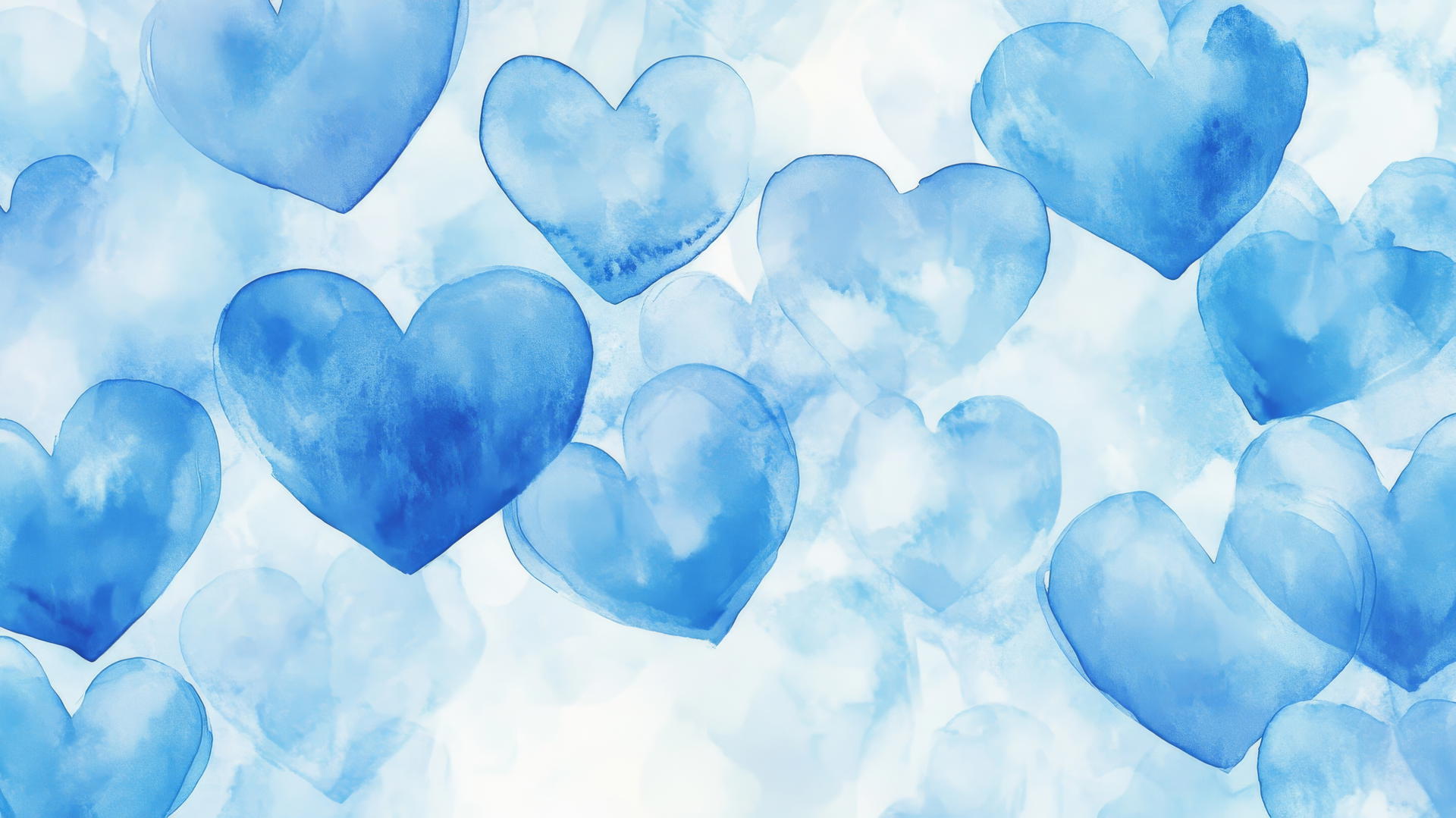 blue heart wallpaper with watercolor hearts on light blue background