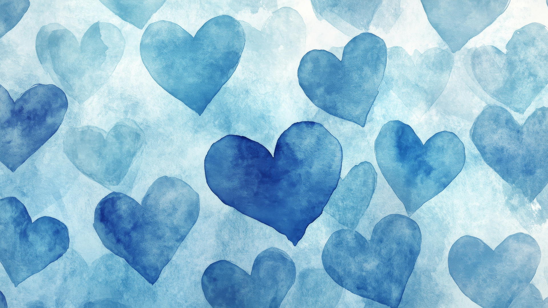 blue heart wallpaper with watercolor blue hearts softly blending on a light blue background