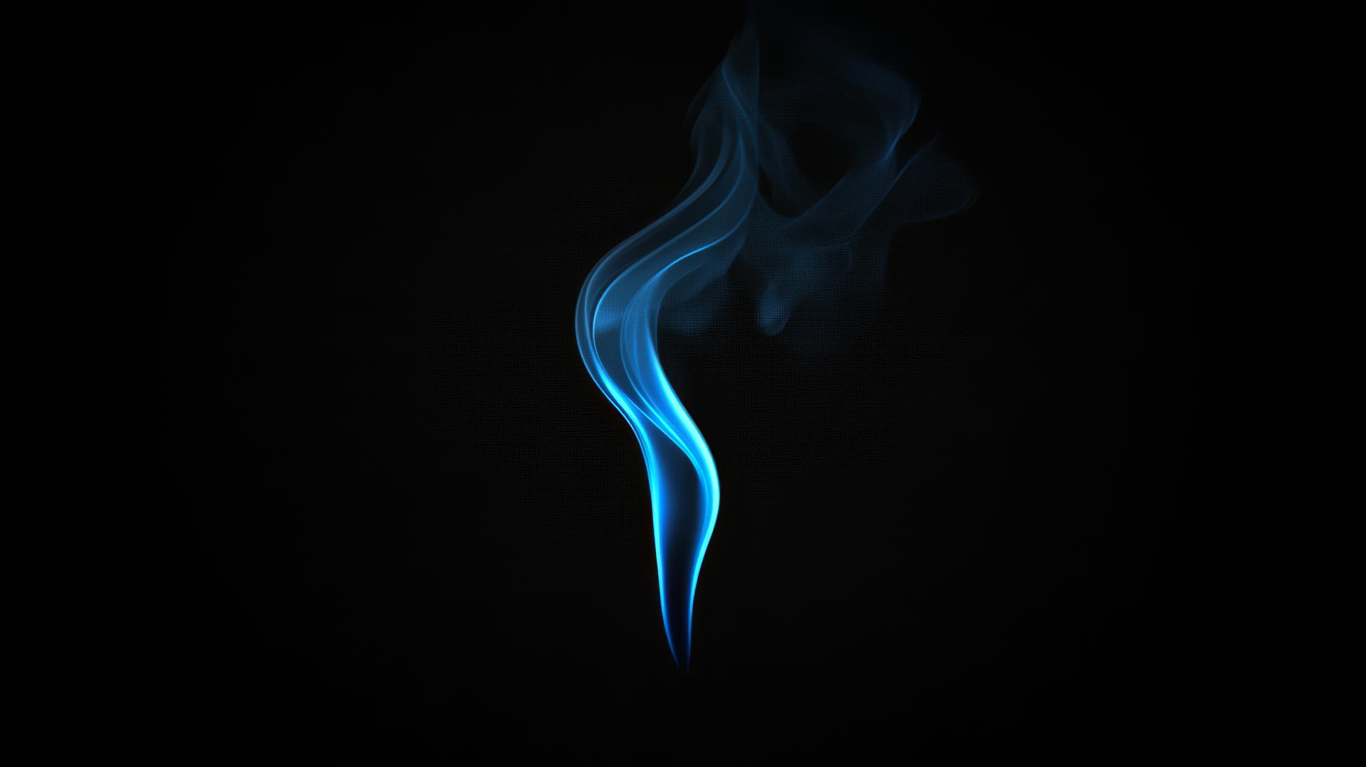 black and blue wallpaper with a single blue flame on a black background