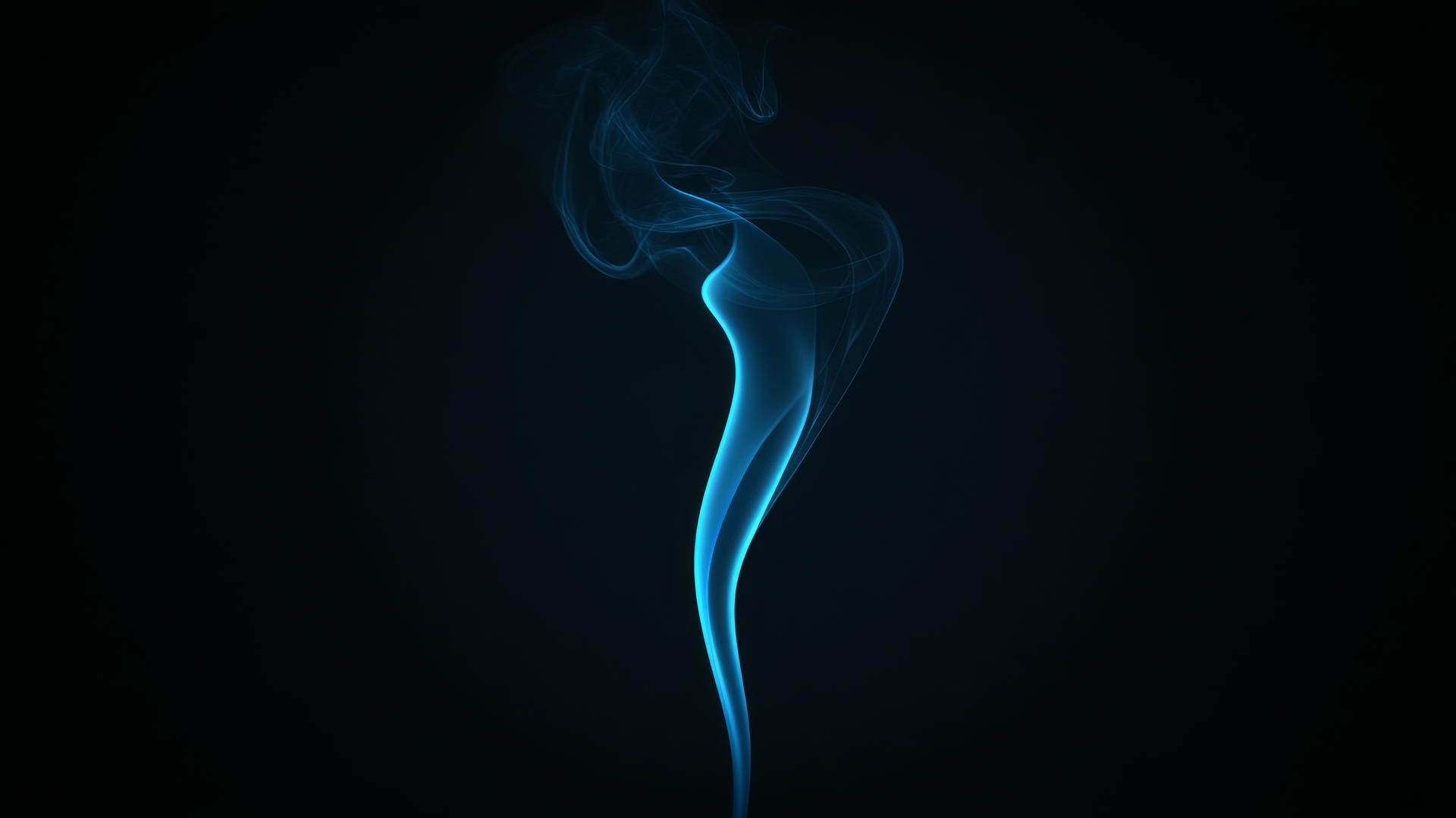 black and blue wallpaper with a single blue flame and smoke trails