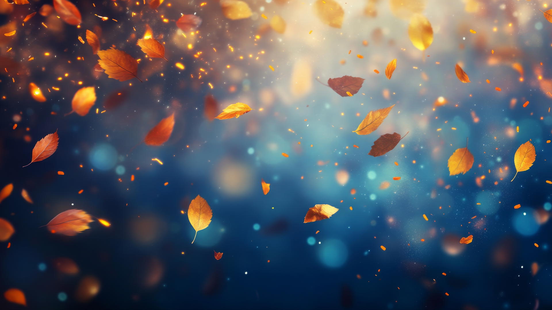 thanksgiving wallpaper with falling autumn leaves and golden swirling light