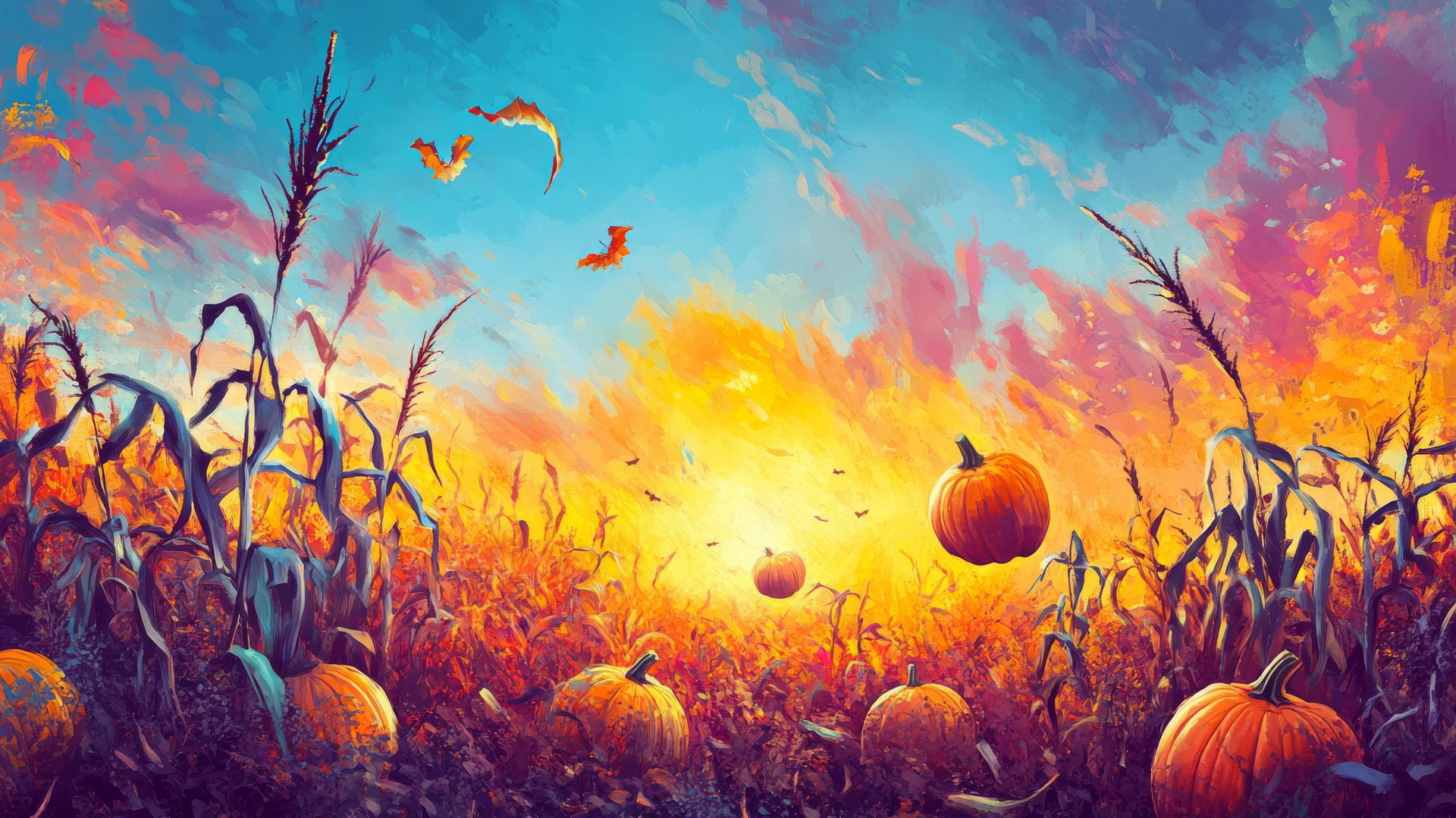 thanksgiving wallpaper cute with cartoon corn stalks and pumpkins dancing in autumn sun