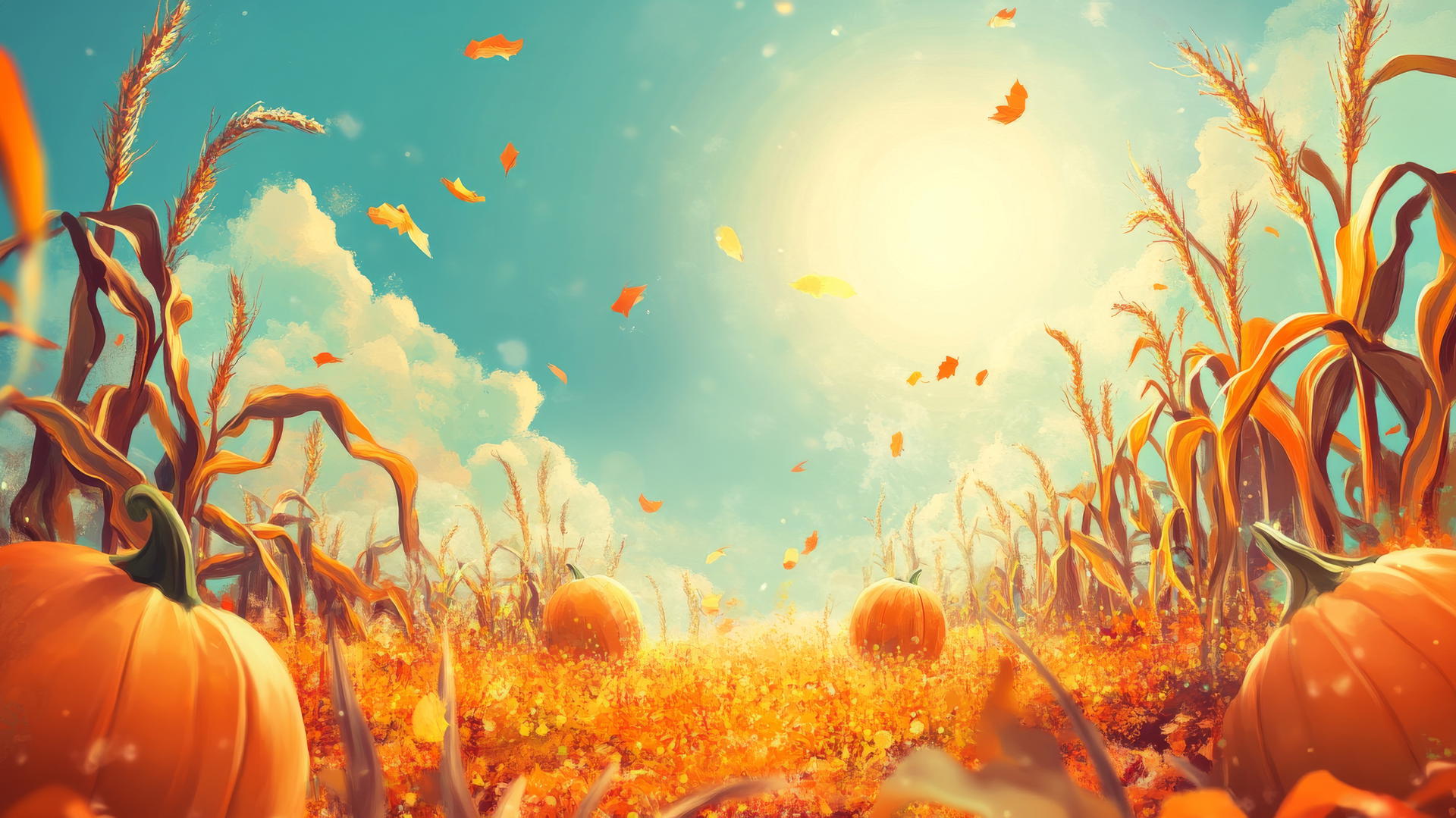 thanksgiving wallpaper cute: dancing cartoon corn stalks and pumpkins