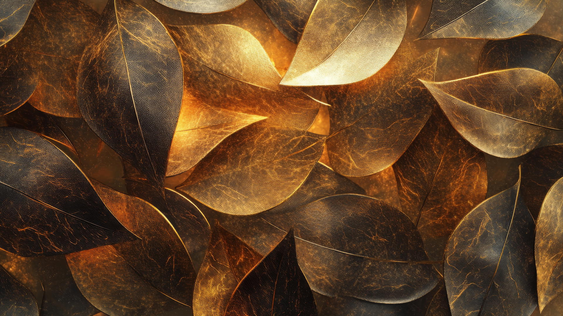 Aesthetic Thanksgiving wallpaper with gold and bronze transparent leaves