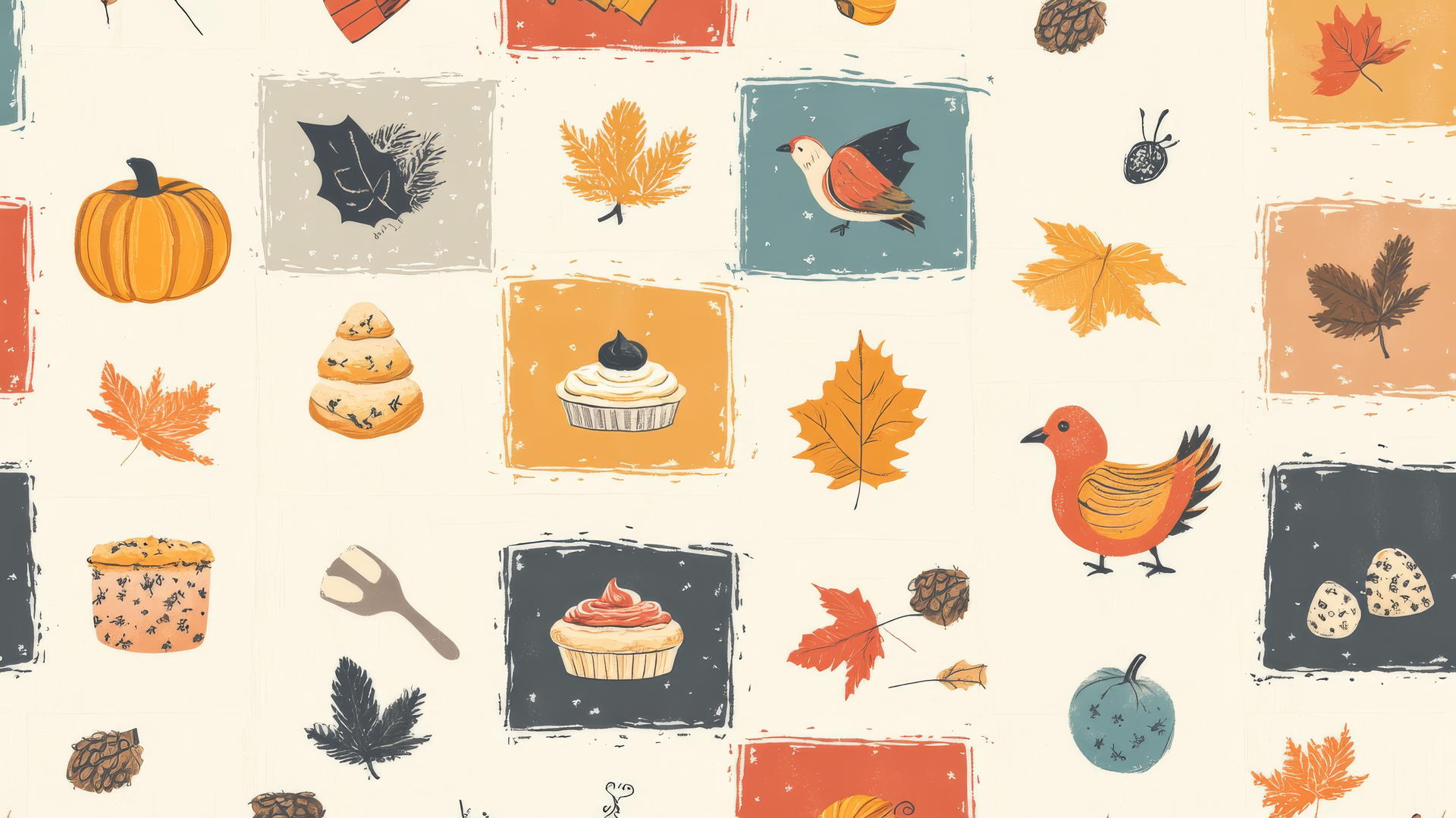wallpaper cute thanksgiving backgrounds, patchwork quilt with Thanksgiving icons on pastel background