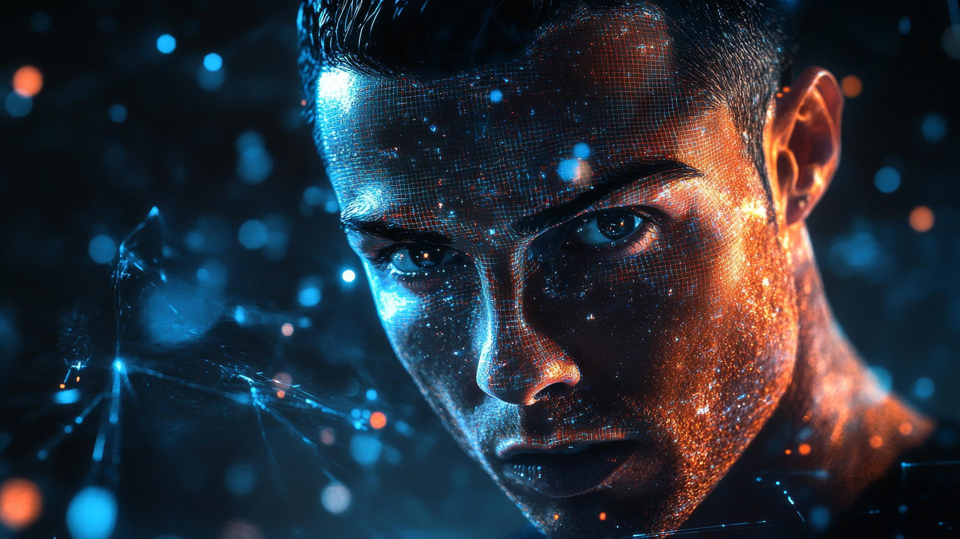 Cristiano Ronaldo 4k wallpaper with digital avatar, pixelated, holographic elements