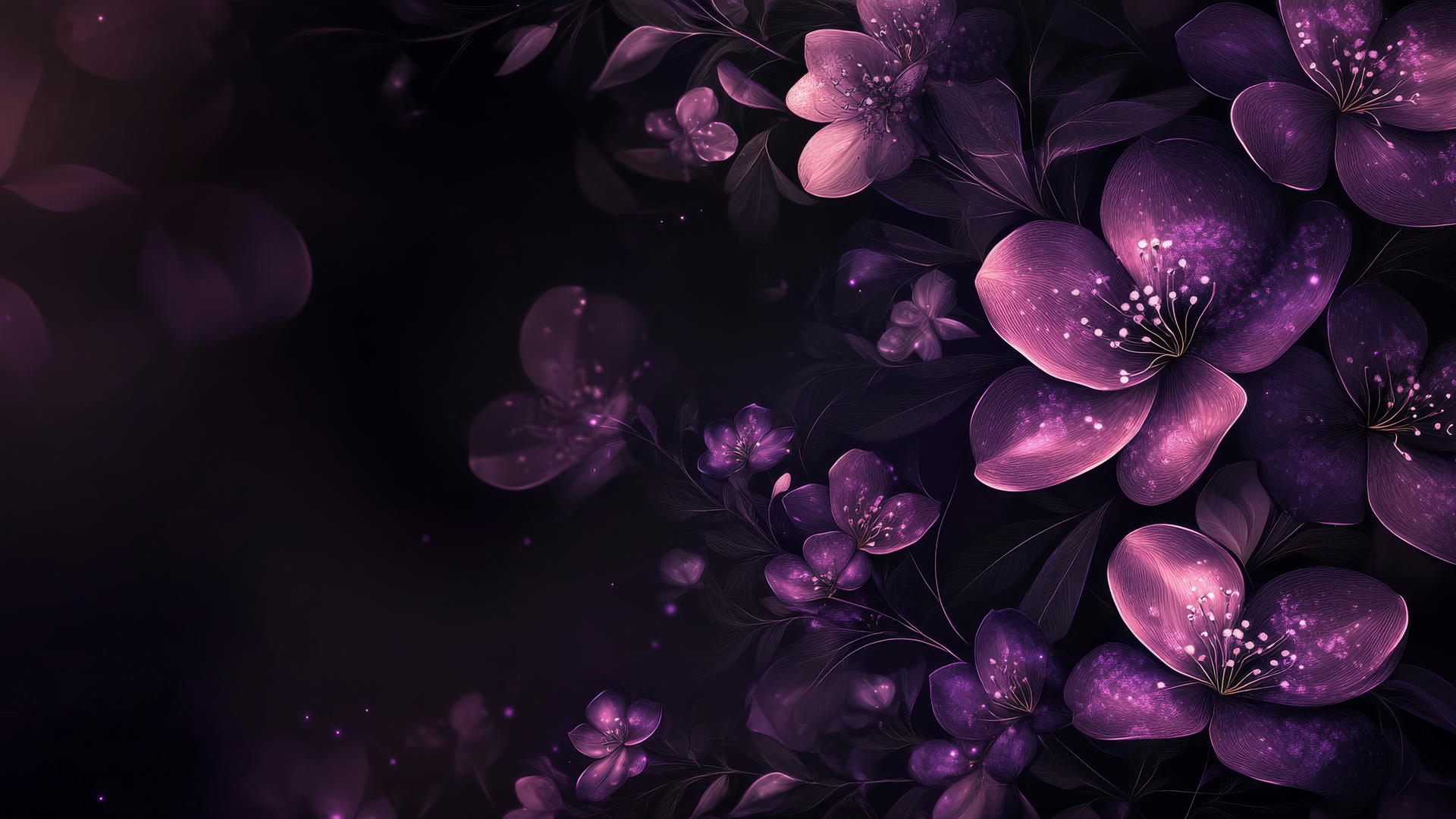 purple wallpaper 4k with intricate purple blossoms on a dark background