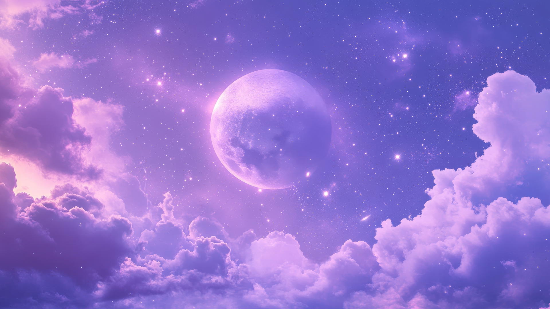purple aesthetic wallpaper 4k with glowing moons, stars, and watercolor textures