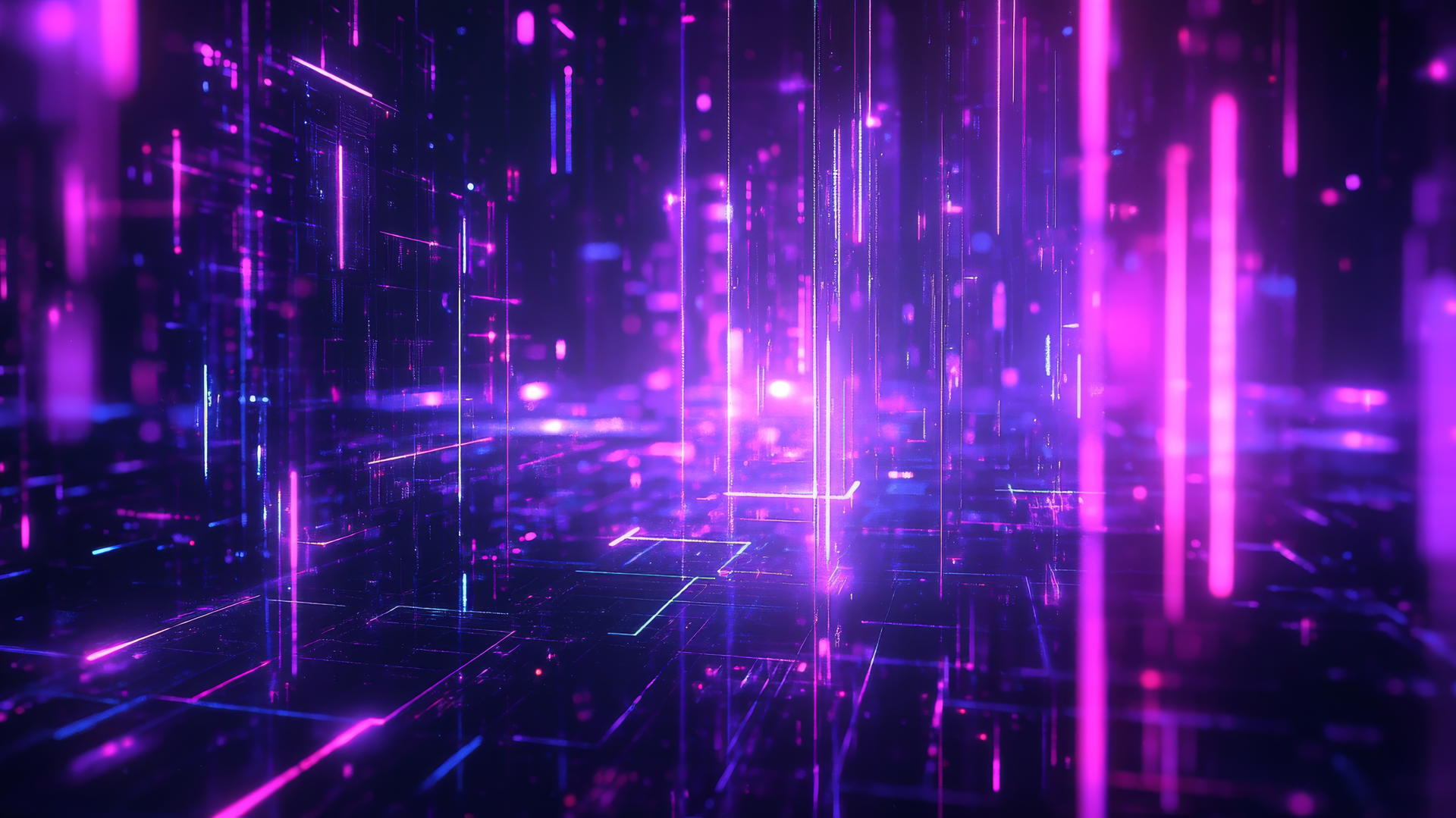 futuristic purple aesthetic with holographic shapes, neon grids, and glitch effects, purple aesthetic wallpaper 4k