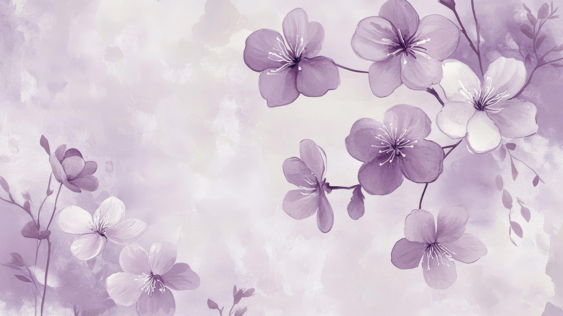 light purple wallpaper with tiny floral blossoms and watercolor textures