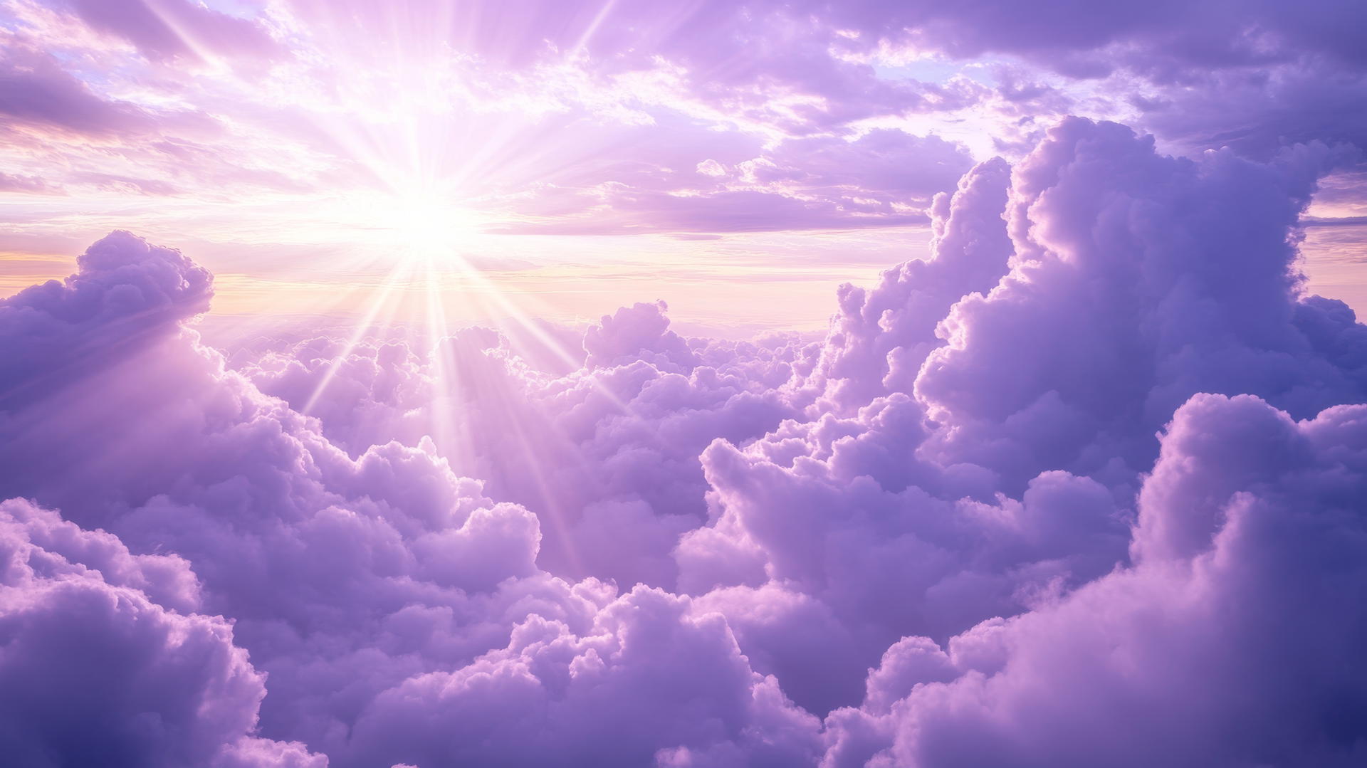 light purple wallpaper with fluffy clouds and sunlight
