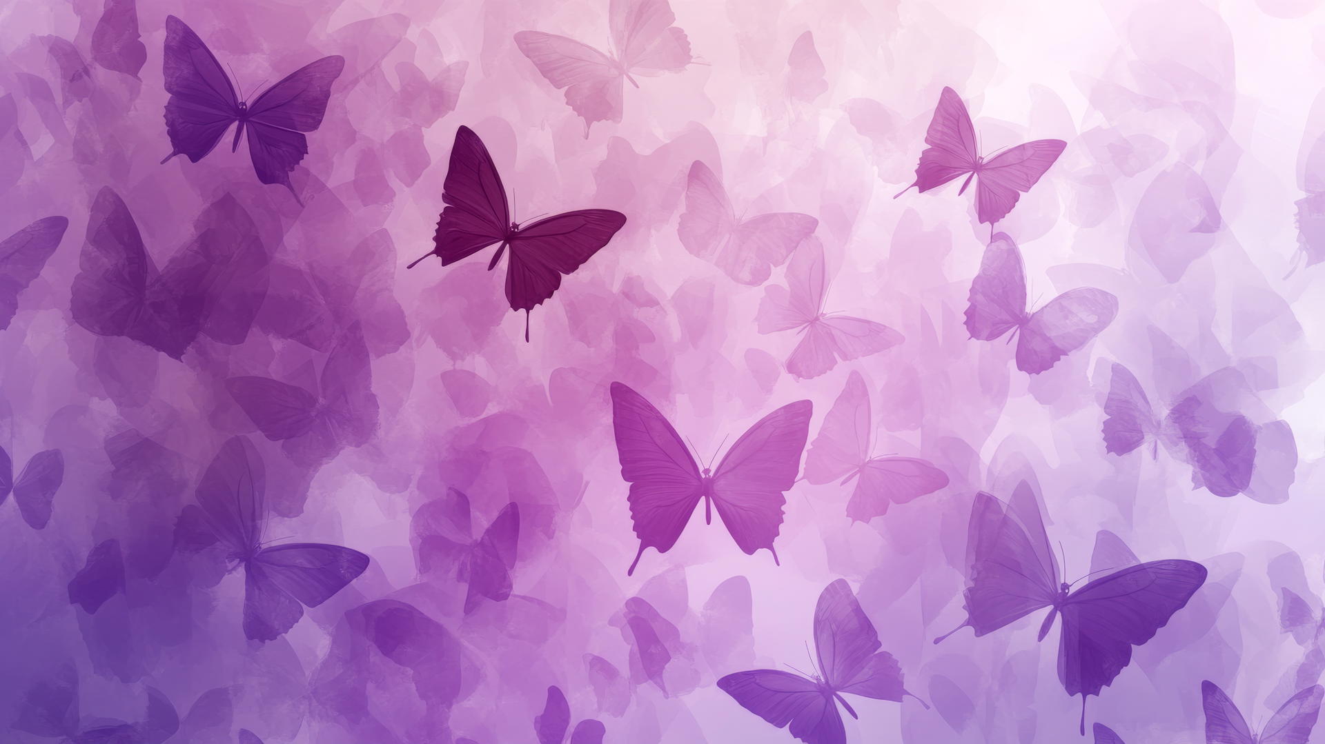purple butterfly wallpaper with silhouettes on a violet and lavender gradient background