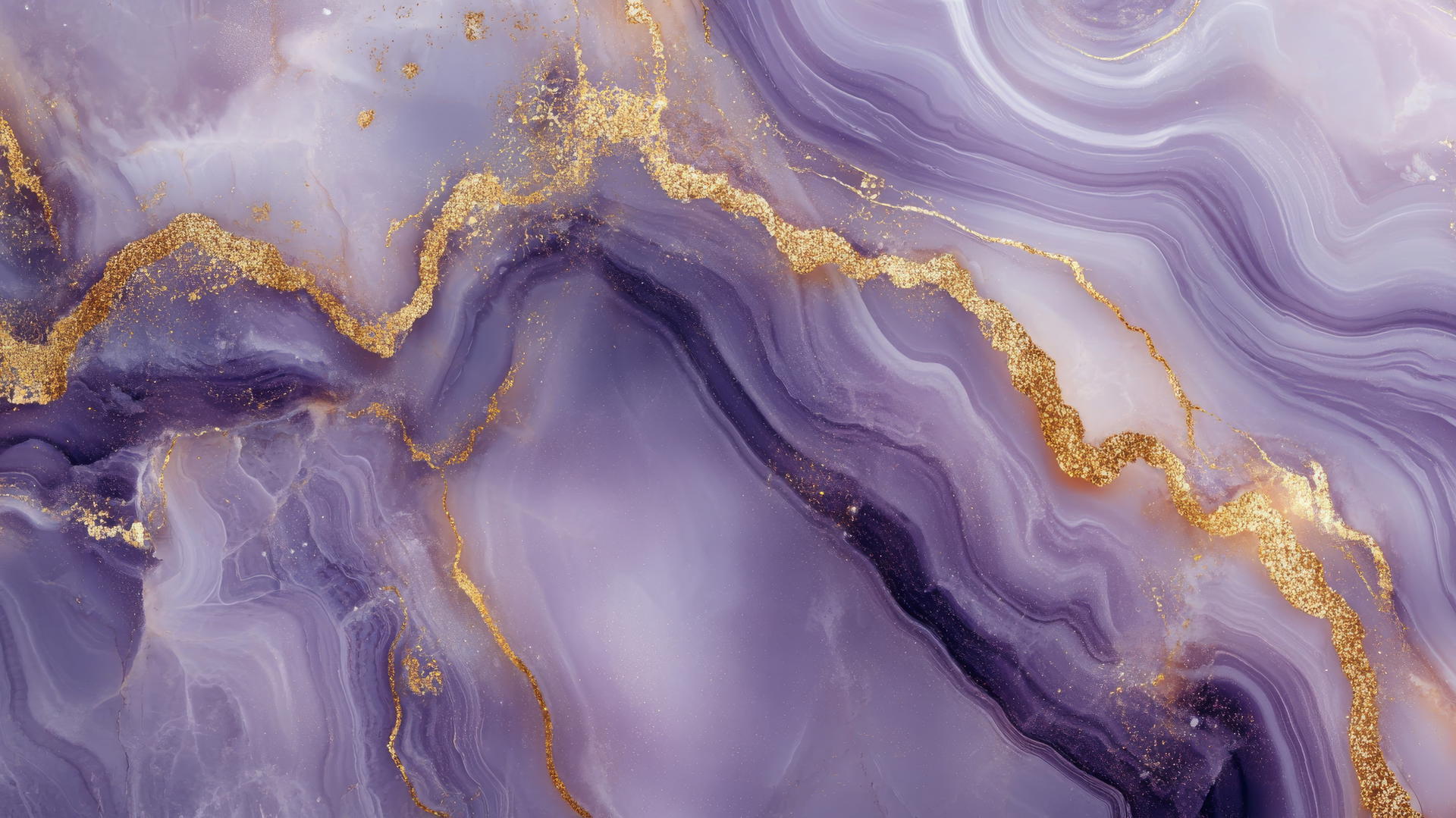 An elegant marble texture with veins of soft lavender and gold accents, creating a luxurious and refined purple wallpaper aesthetic.