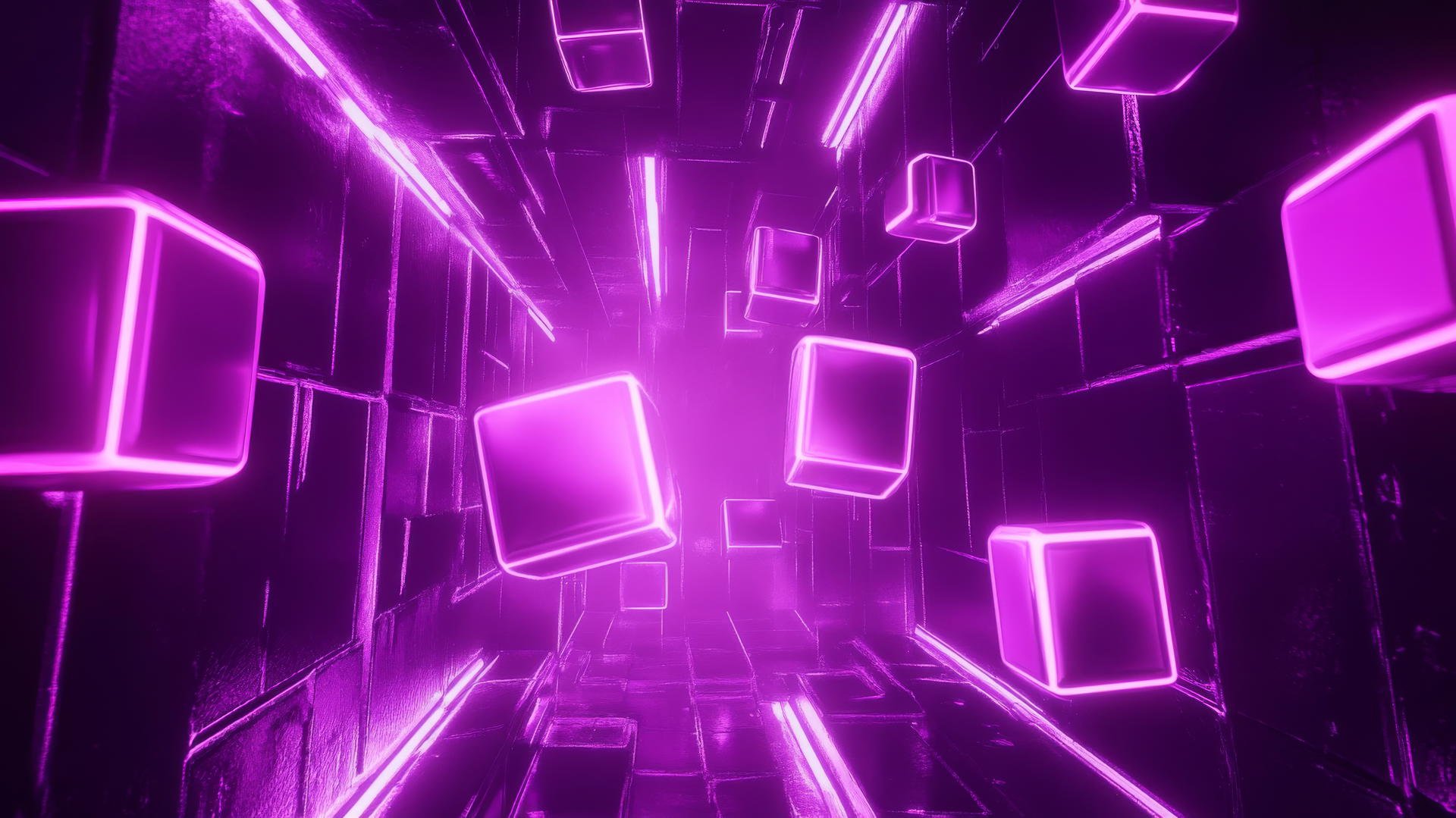 neon purple aesthetic wallpaper with glowing geometric shapes and light trails