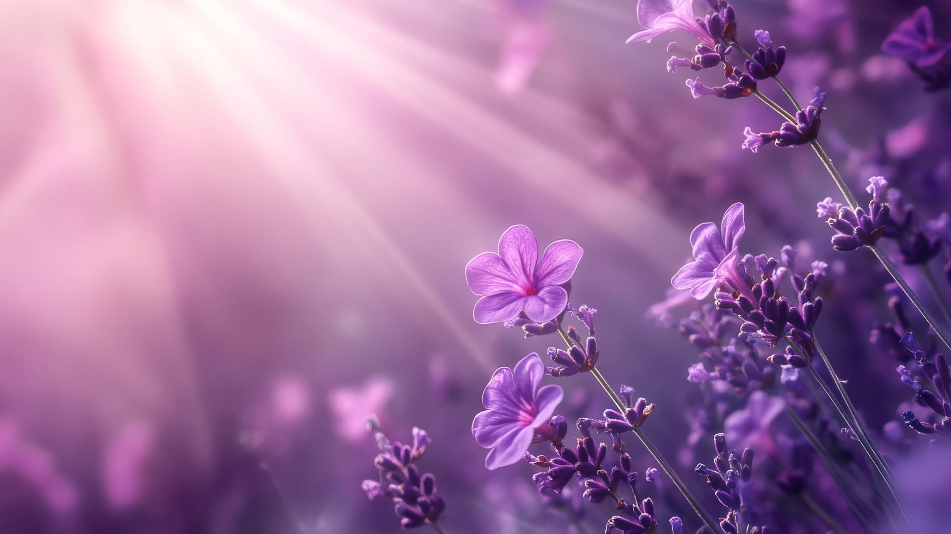 purple flower wallpaper with lavender blooms in a misty atmosphere