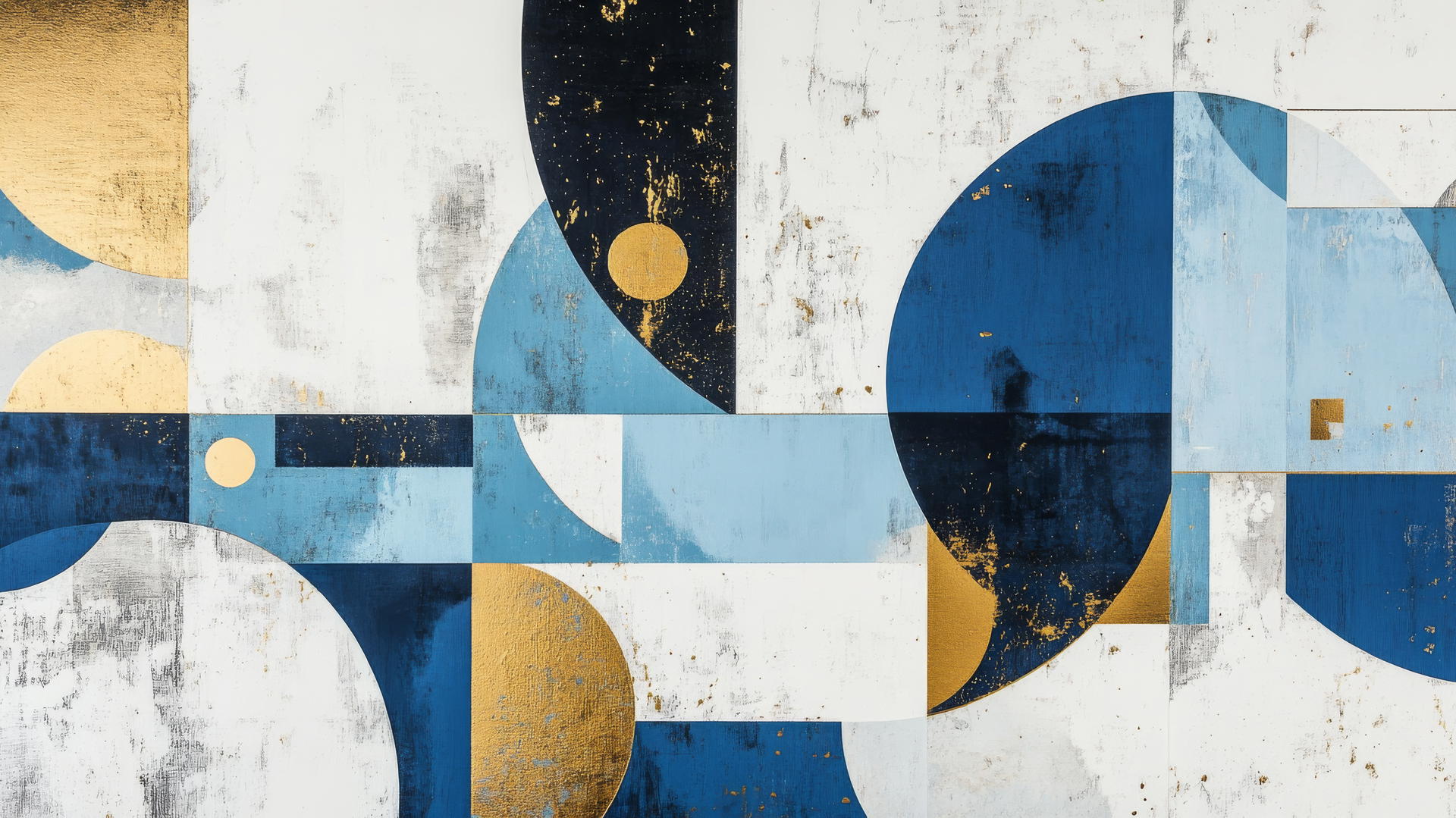 Winter aesthetic wallpaper with bold geometric shapes in icy blues and whites, accented by gold leaf