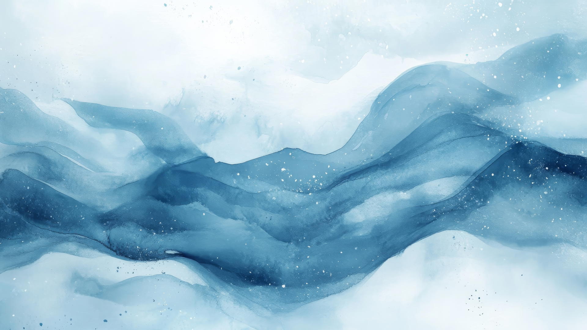 Aesthetic winter wallpaper with watercolor-inspired blues and whites, gentle brushstrokes suggest snowflakes