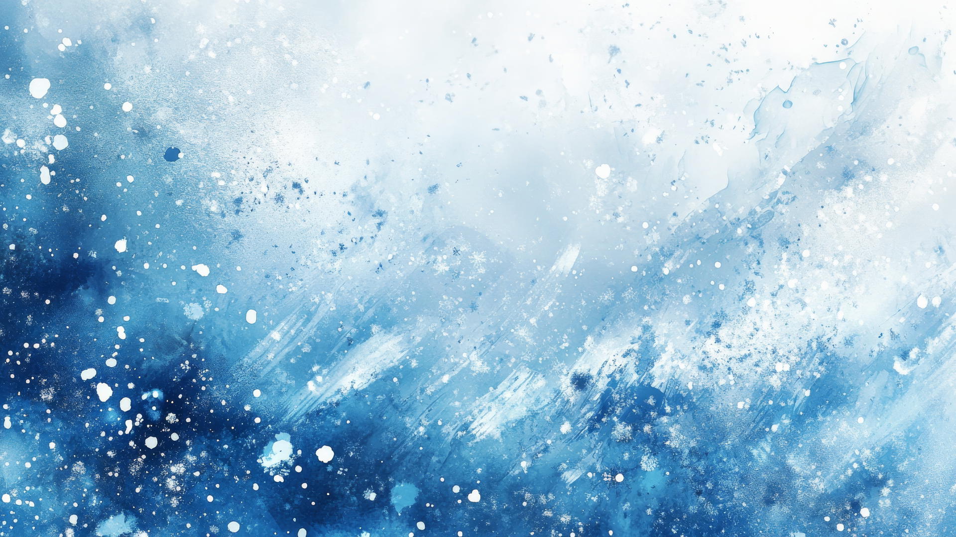 aesthetic winter wallpaper with watercolor blues and whites, snowflake brushstrokes