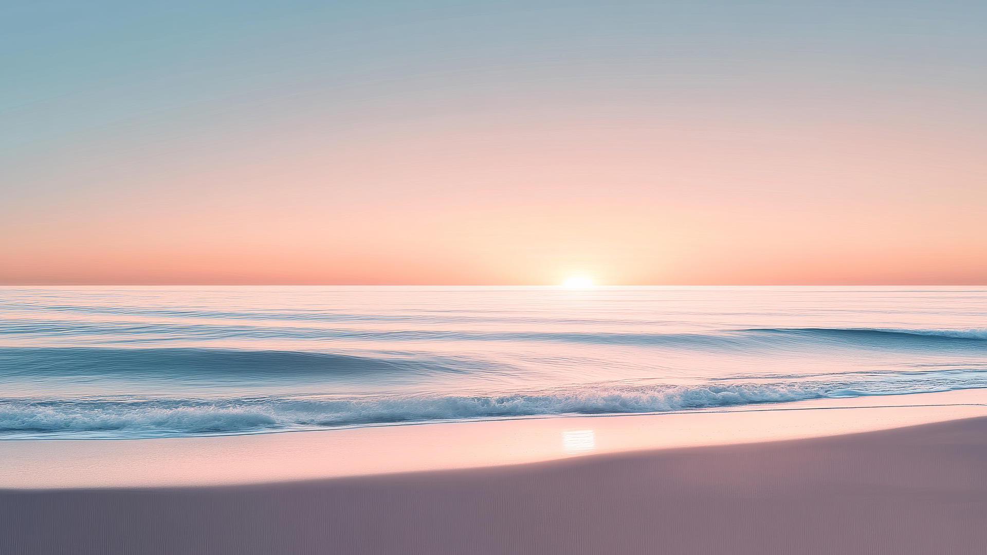 minimalistic beach wallpaper at dawn with smooth sands and gentle waves