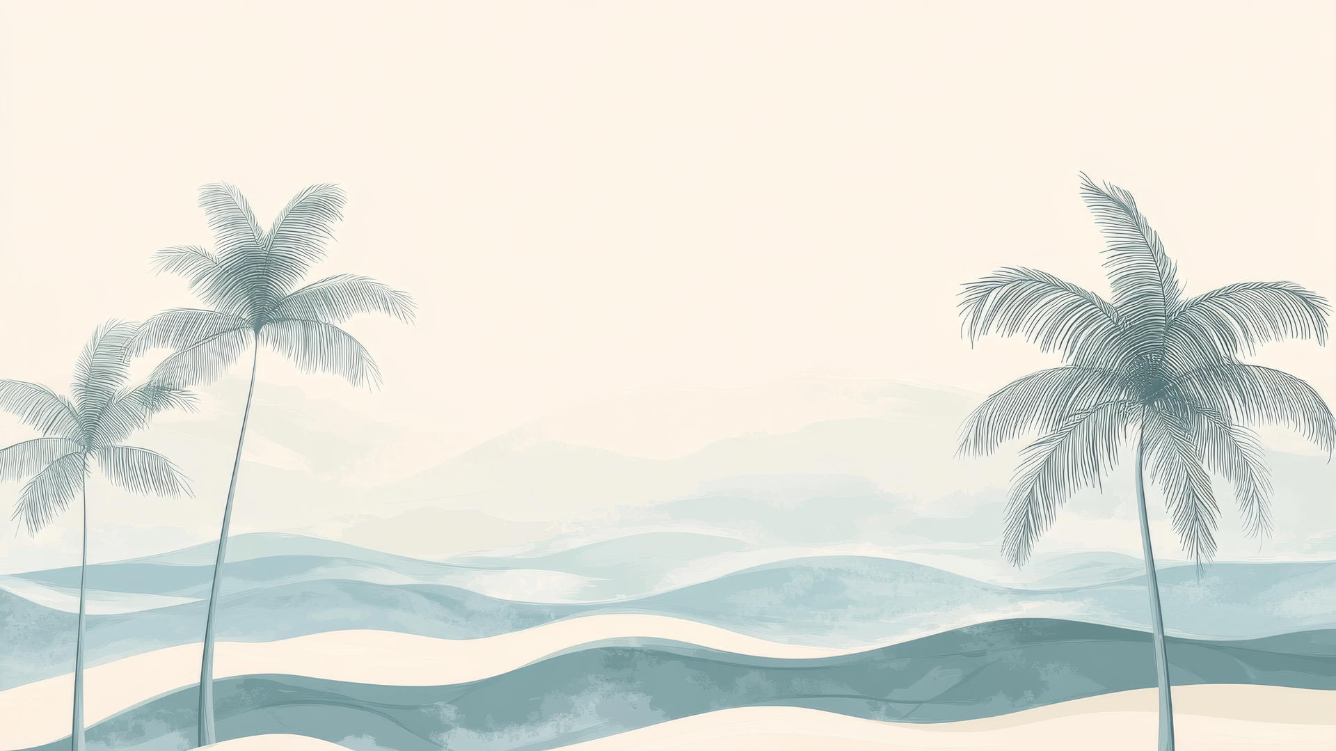 beach themed wallpaper with soft colors, stylized palm trees, and abstract ocean waves