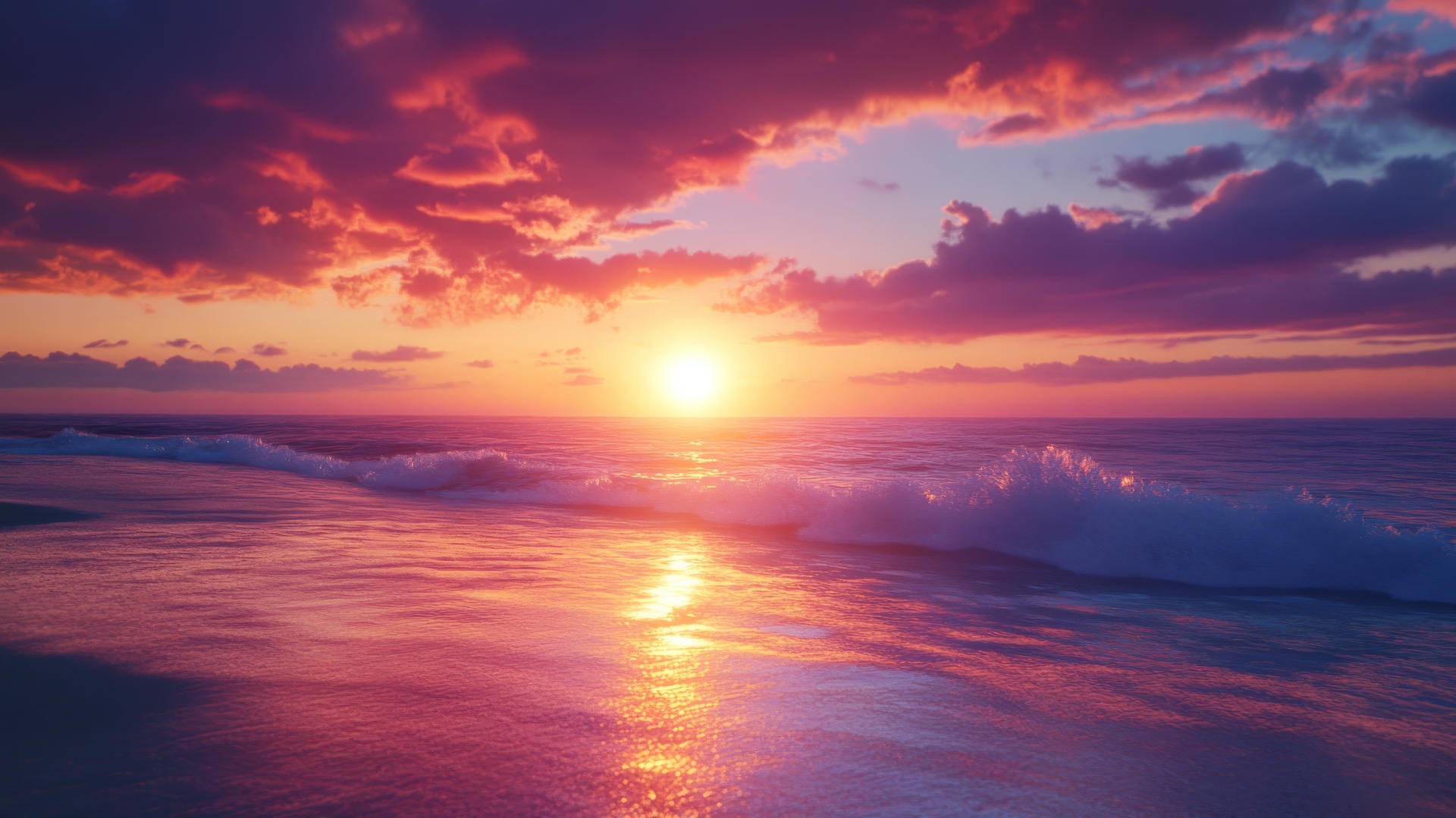 beach sunset wallpaper with deep oranges, pinks, and purples sky