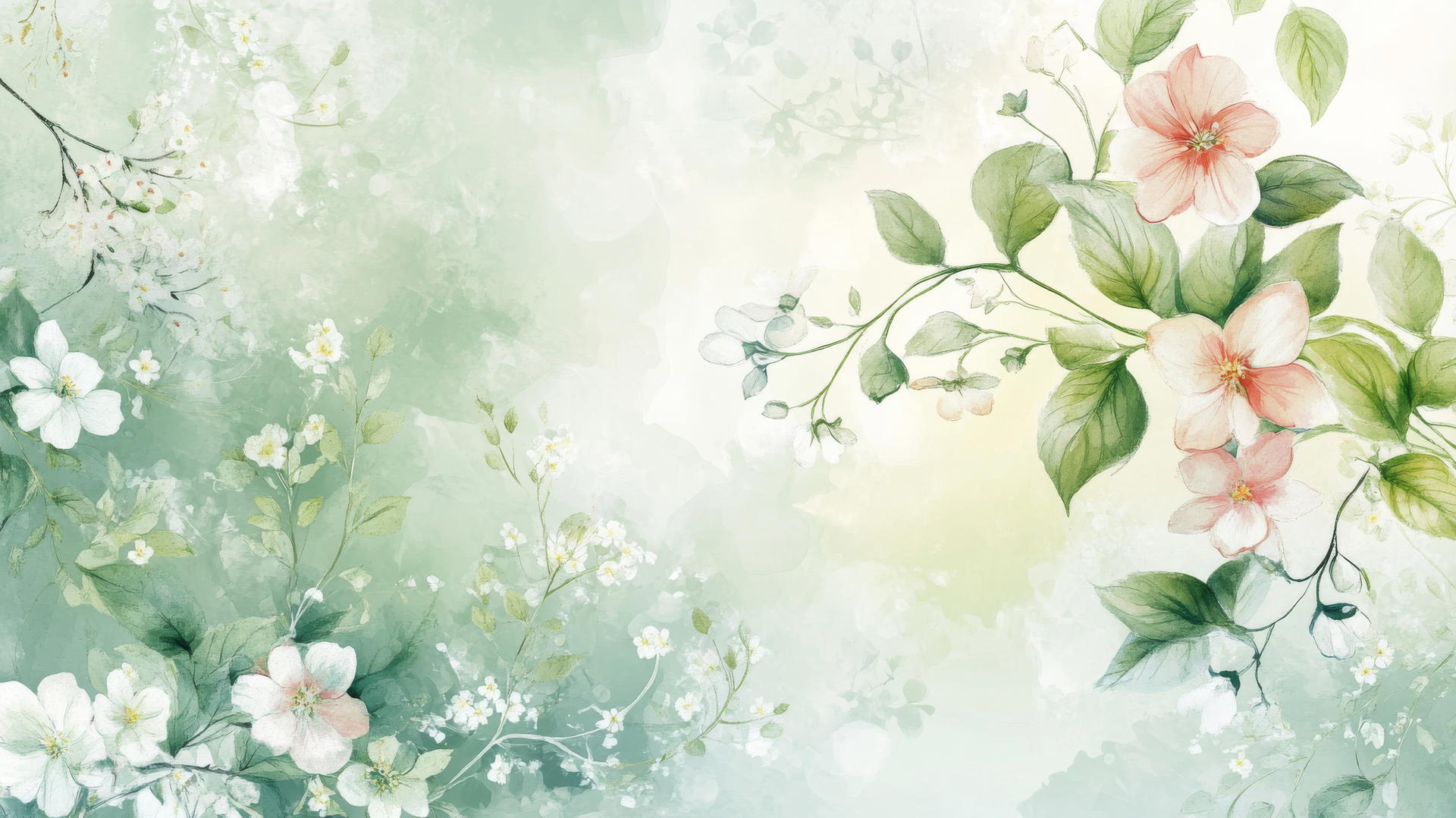 spring wallpaper with soft watercolor floral arrangements and leafy vines