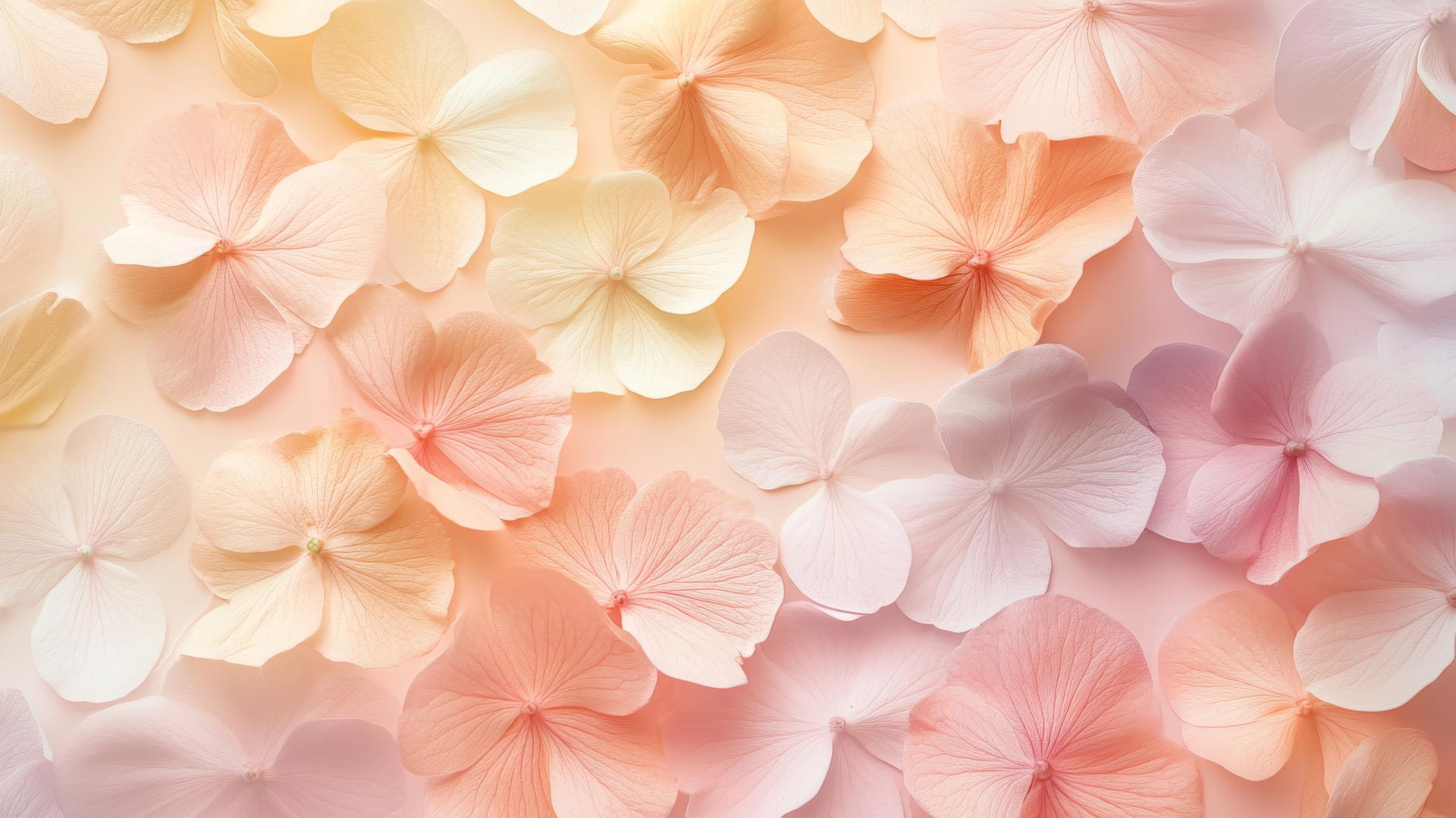 spring wallpaper with delicate petals in soft pastels on a gradient background